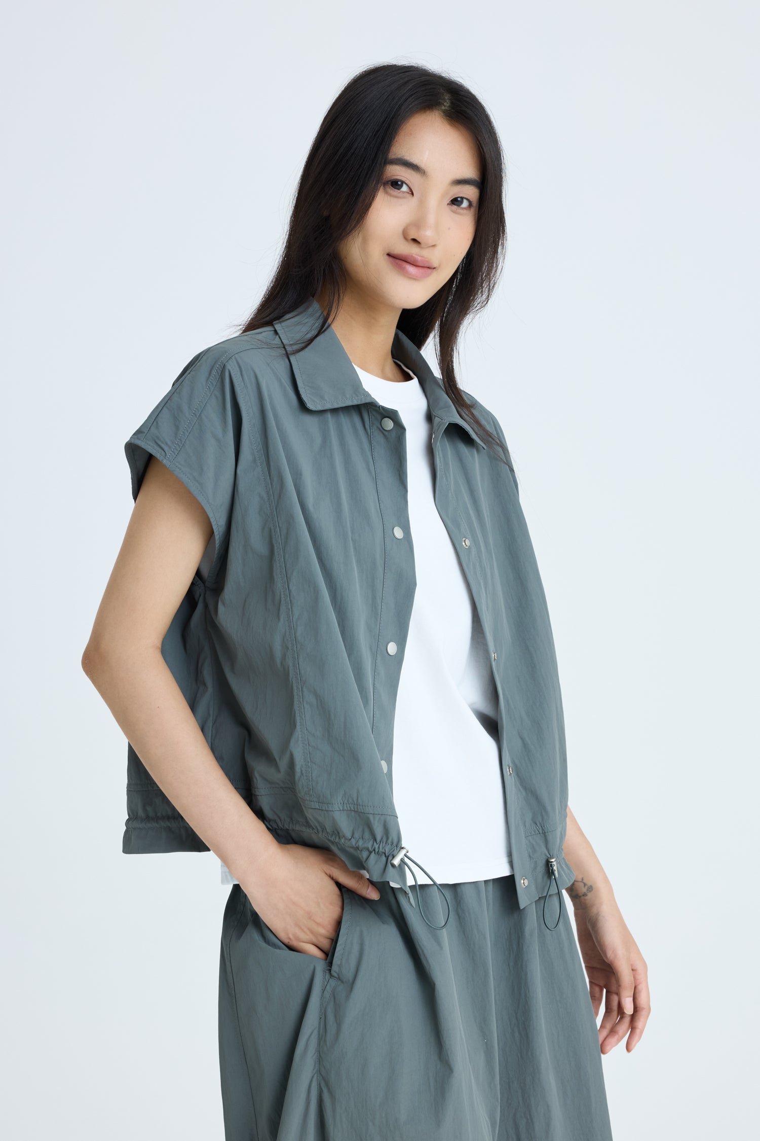 Drawcord Hem Blouse - Dark Moss