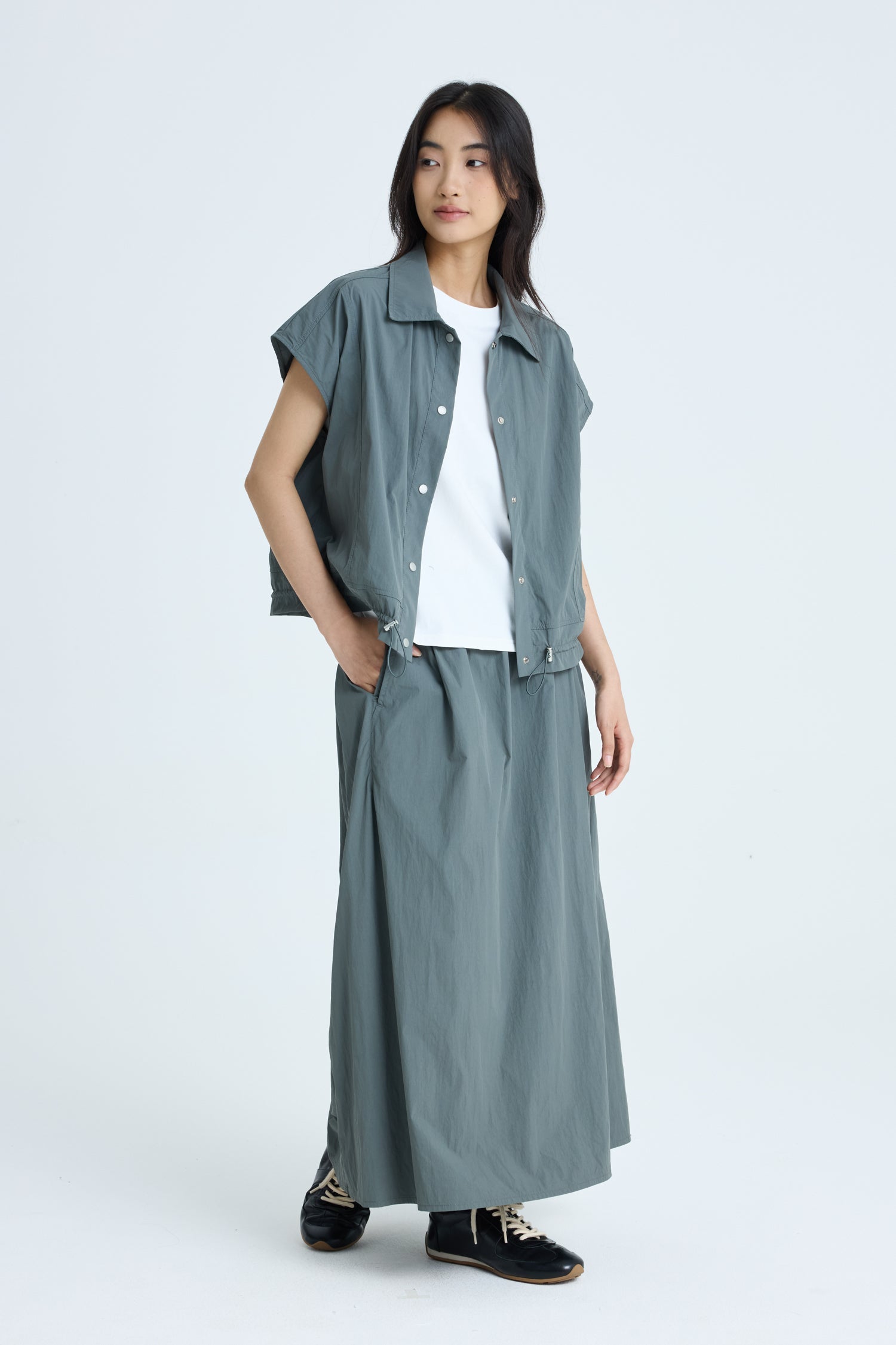 Drawcord Hem Blouse - Dark Moss