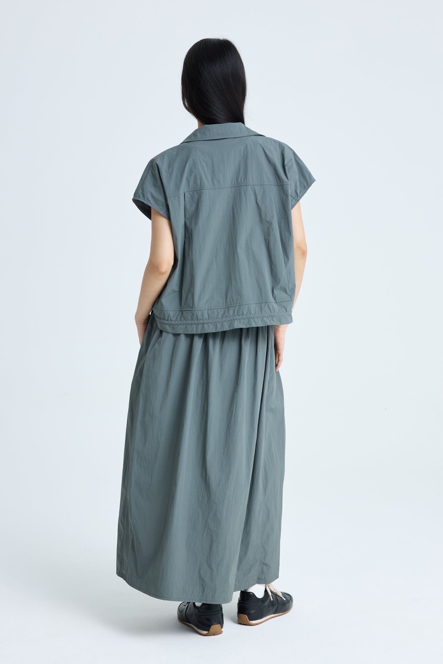 Drawcord Hem Blouse - Dark Moss