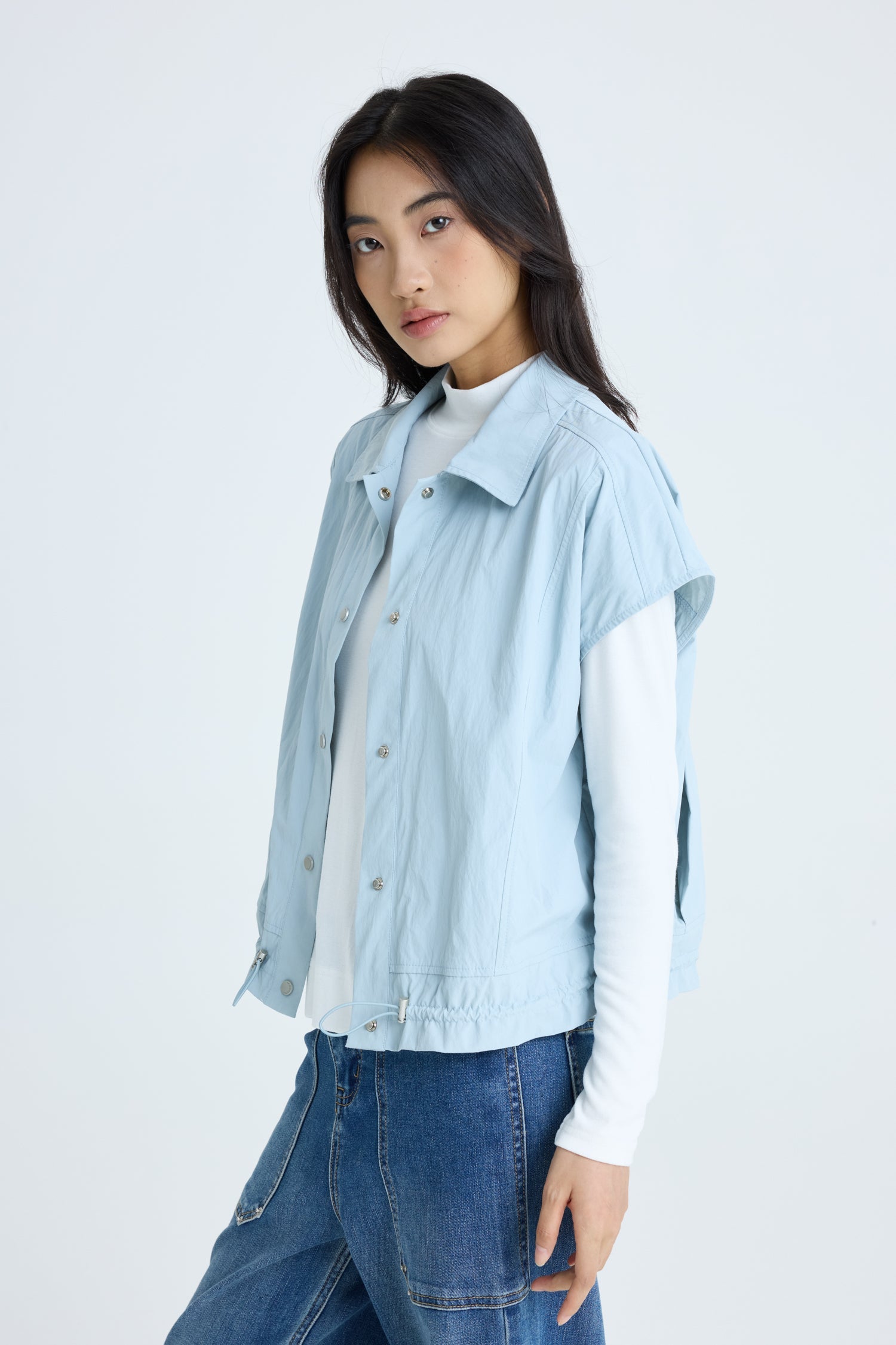 Drawcord Hem Blouse - Dusty Blue