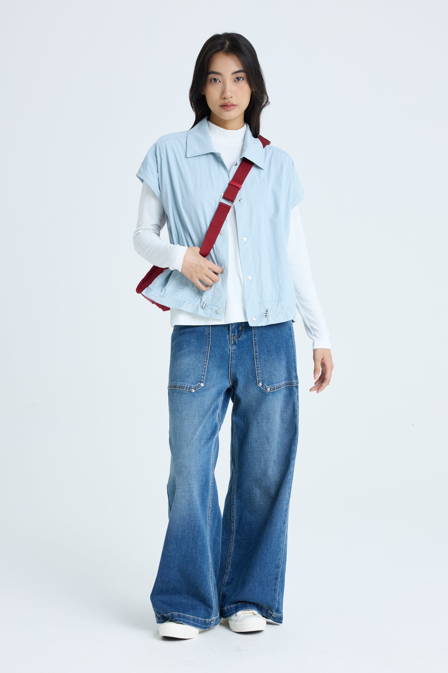 Drawcord Hem Blouse - Dusty Blue
