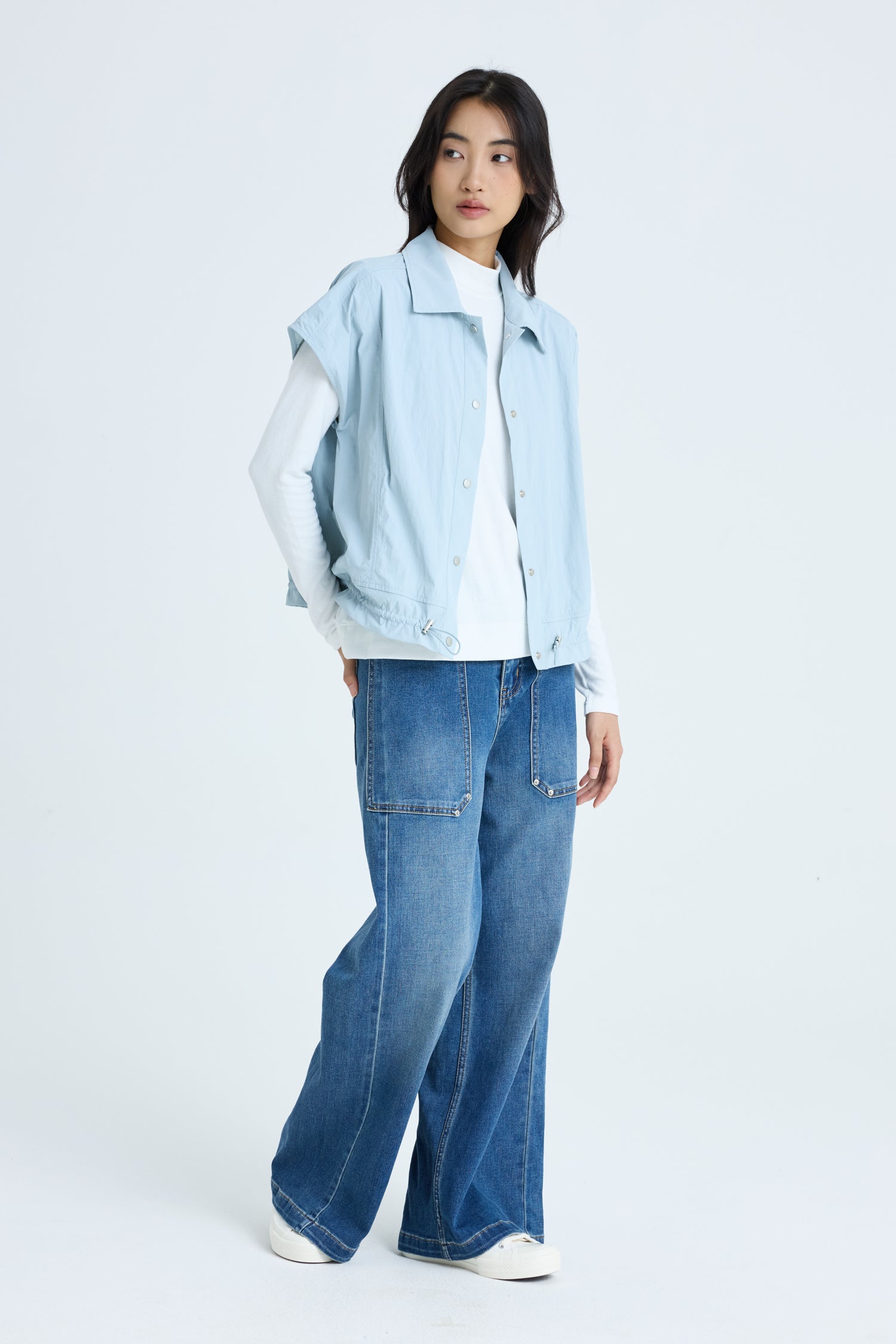 Drawcord Hem Blouse - Dusty Blue