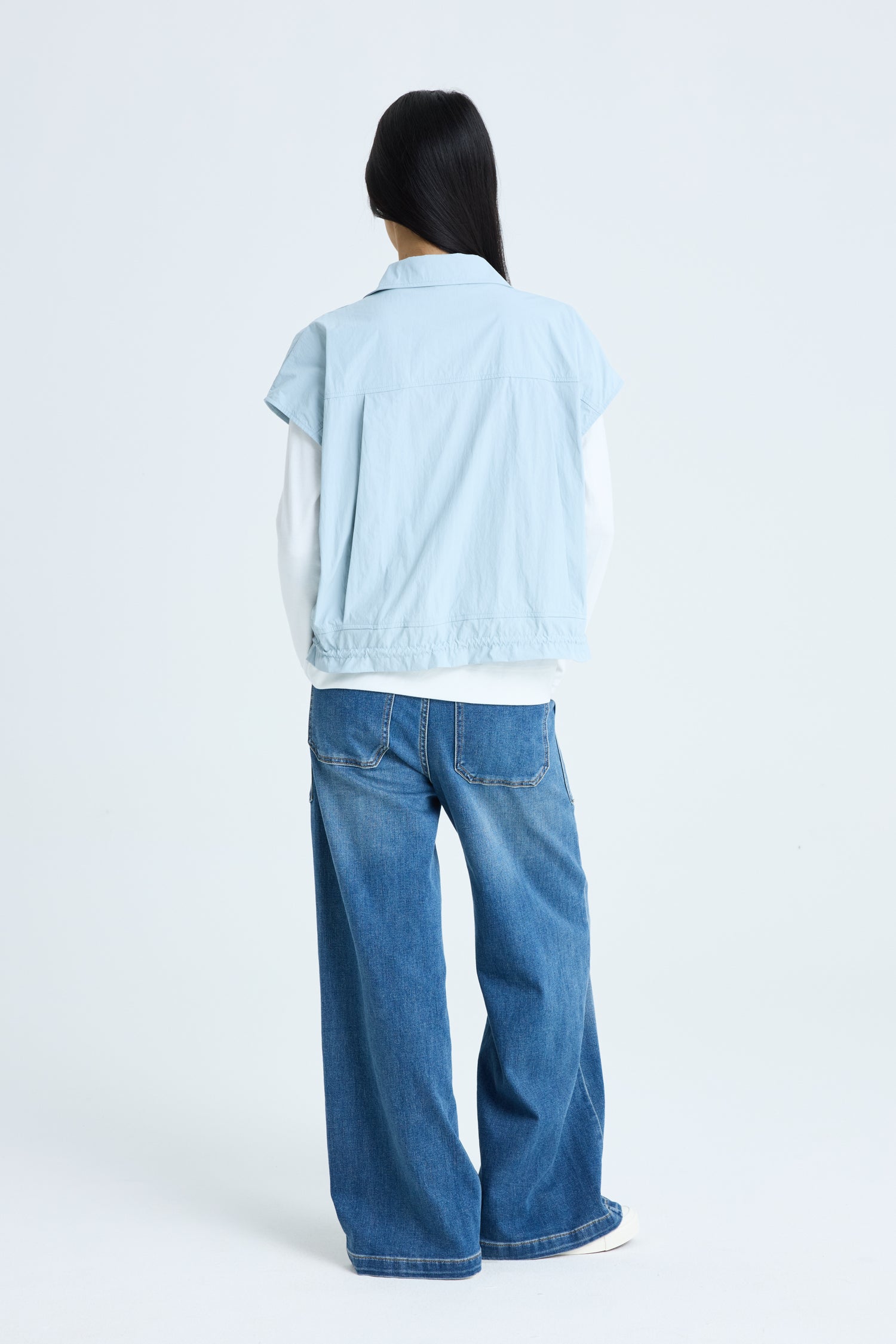 Drawcord Hem Blouse - Dusty Blue