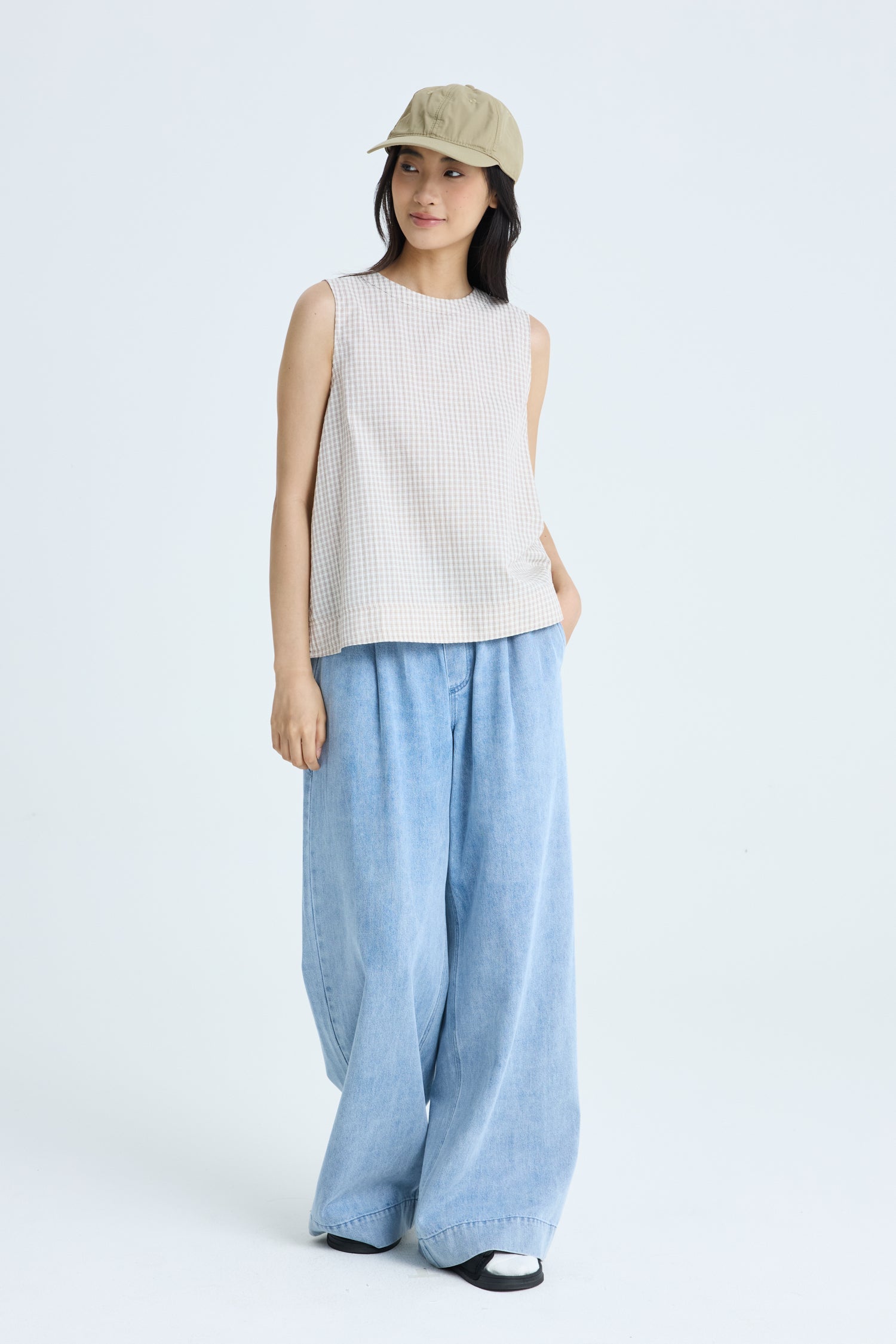 Checkered Sleeveless Blouse - Checkered Cocoa