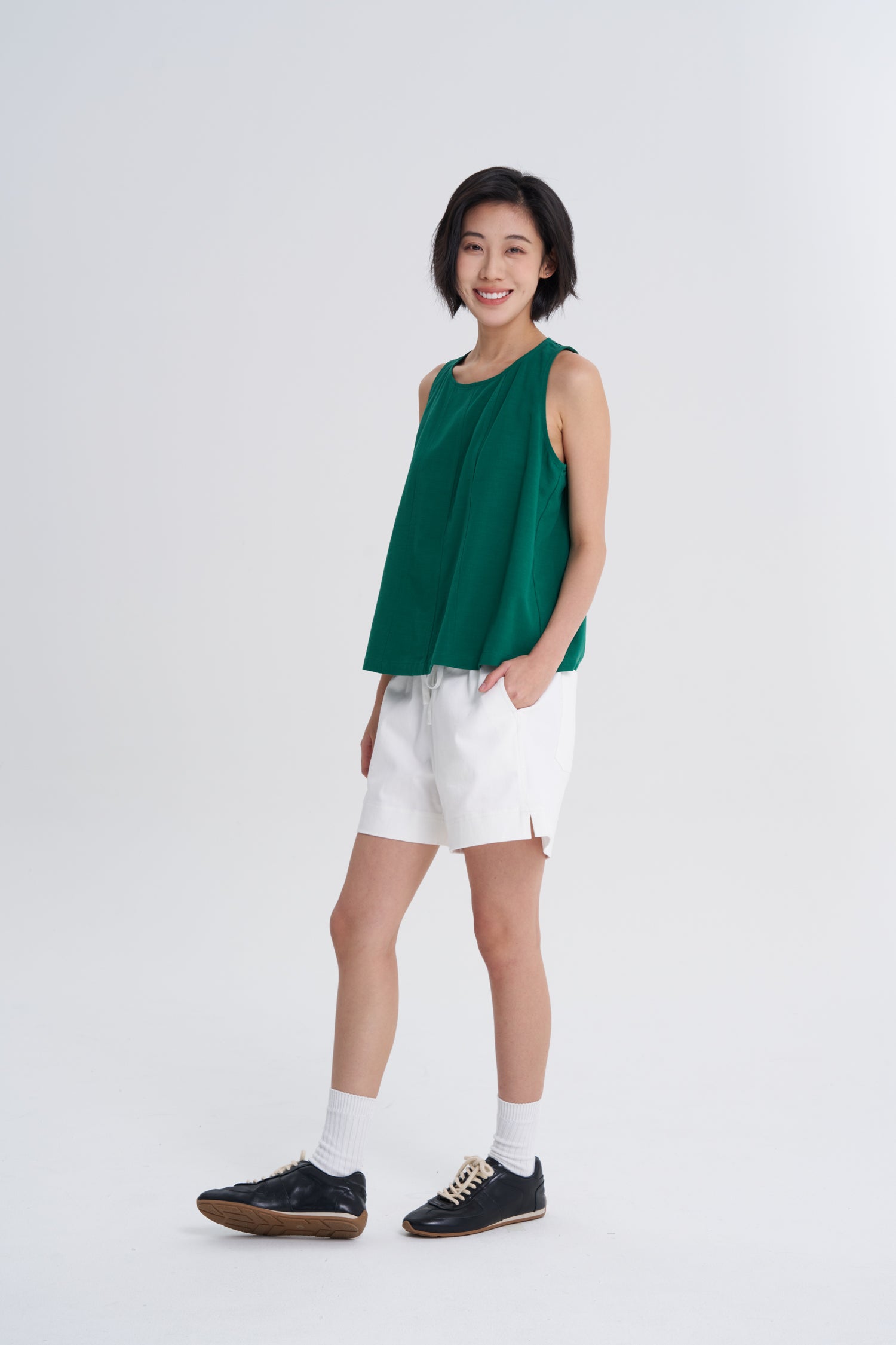 Sleeveless Panel Blouse - Moss