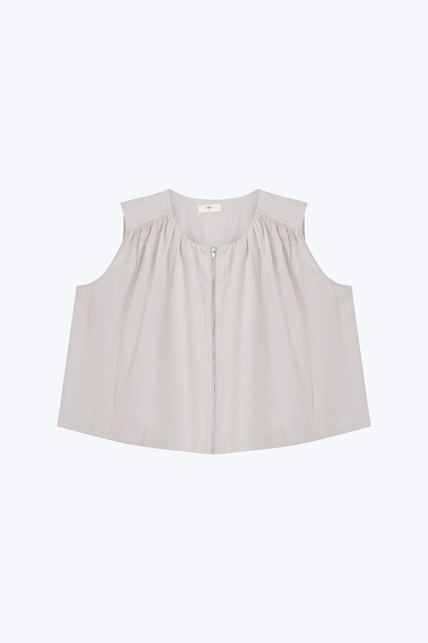 Zip Front Sleeveless Top - Light Grey