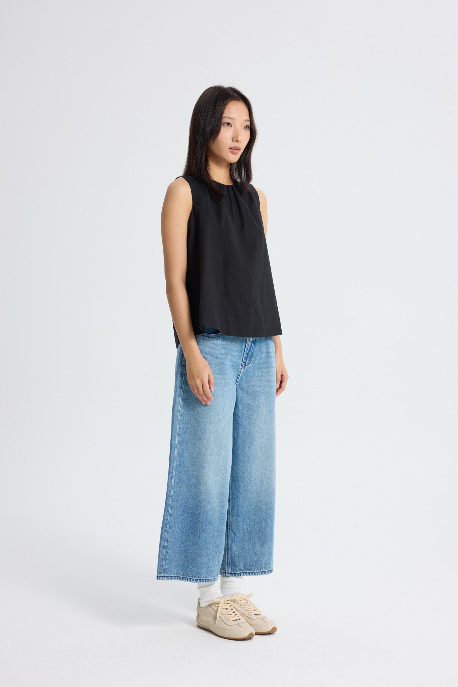 Gathered Collar Blouse - Black