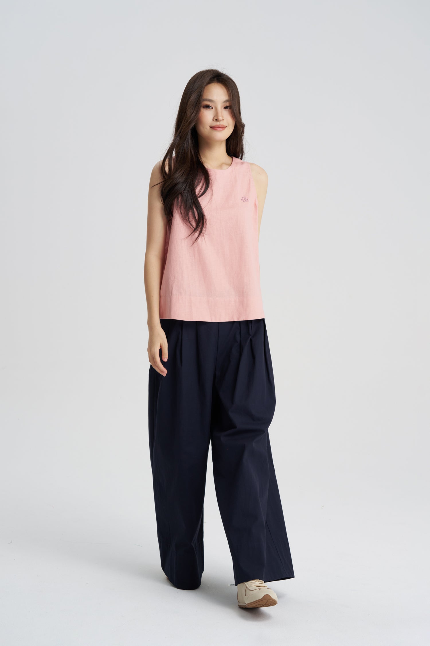Snap Button Sleeveless Blouse - Blush
