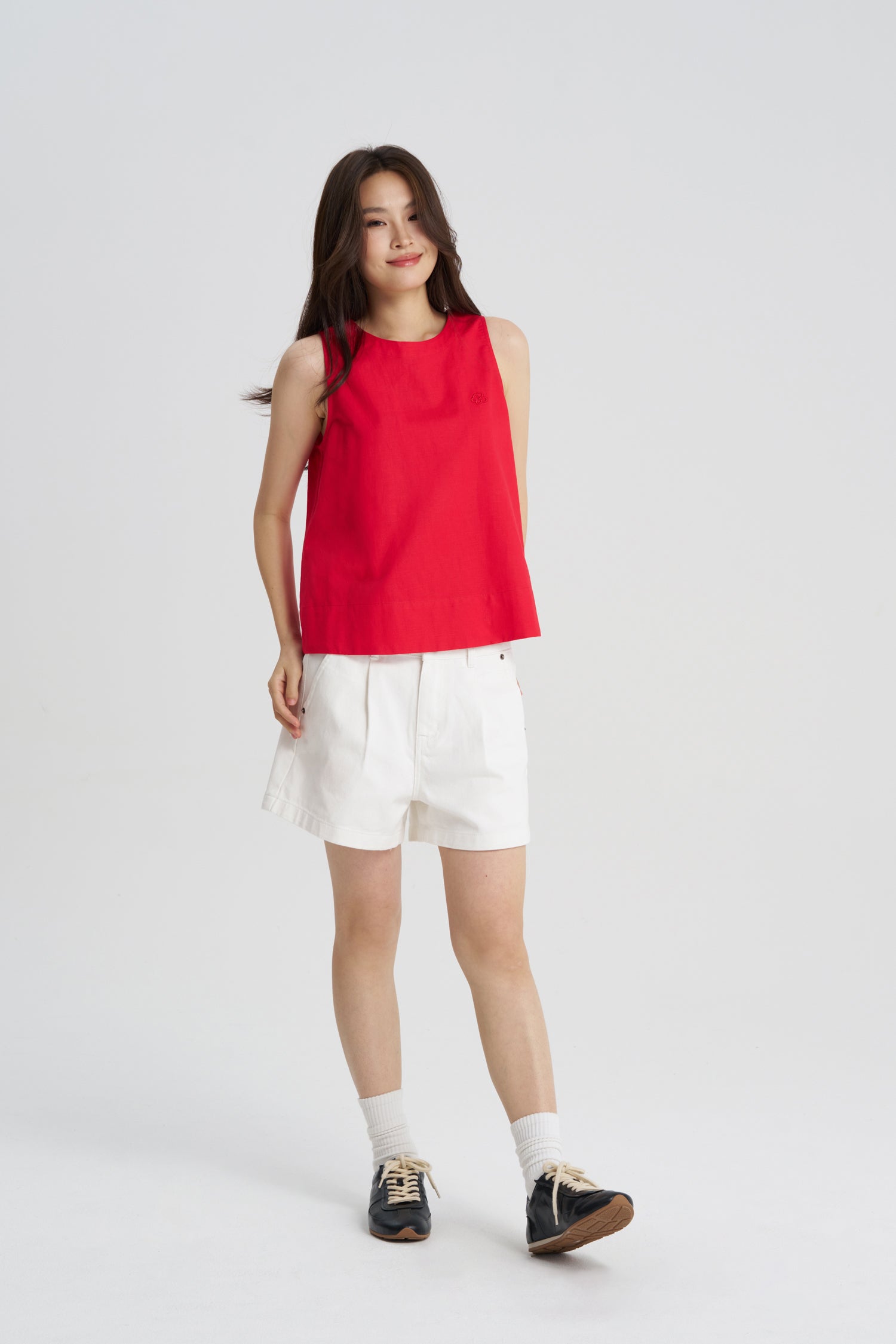 Snap Button Sleeveless Blouse - Red
