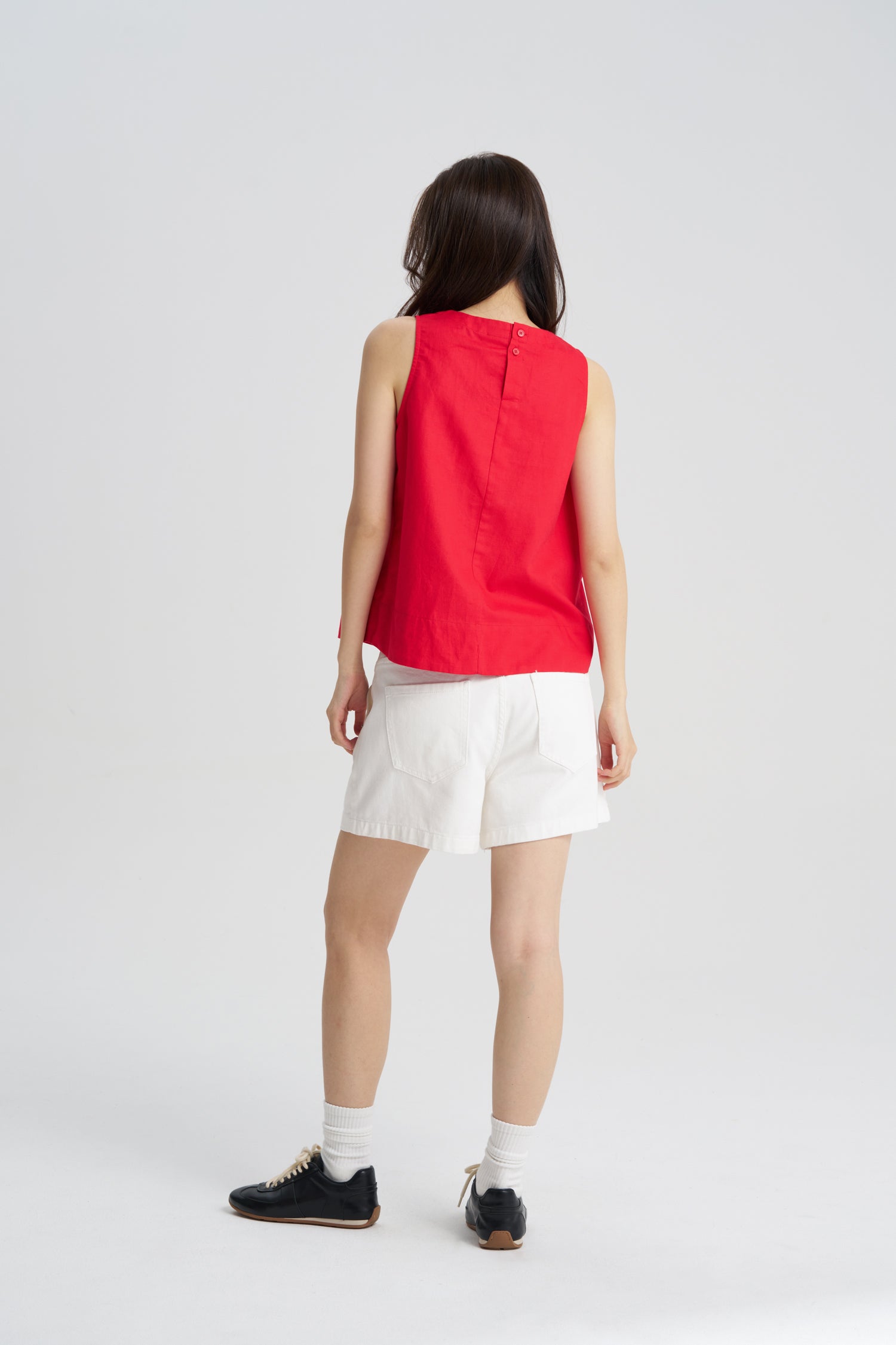 Snap Button Sleeveless Blouse - Red
