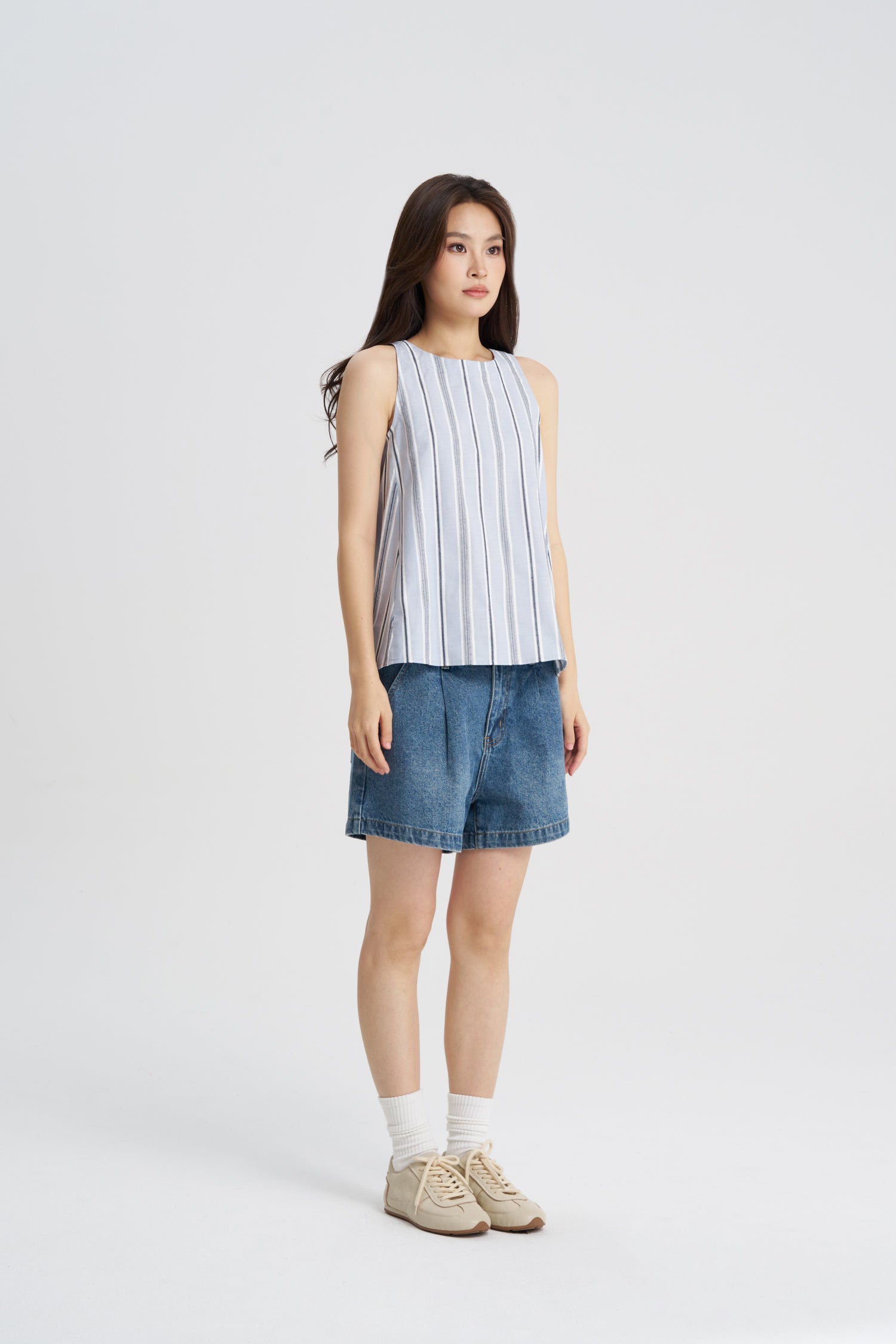 Striped Sleeveless Blouse - Stripes Blue