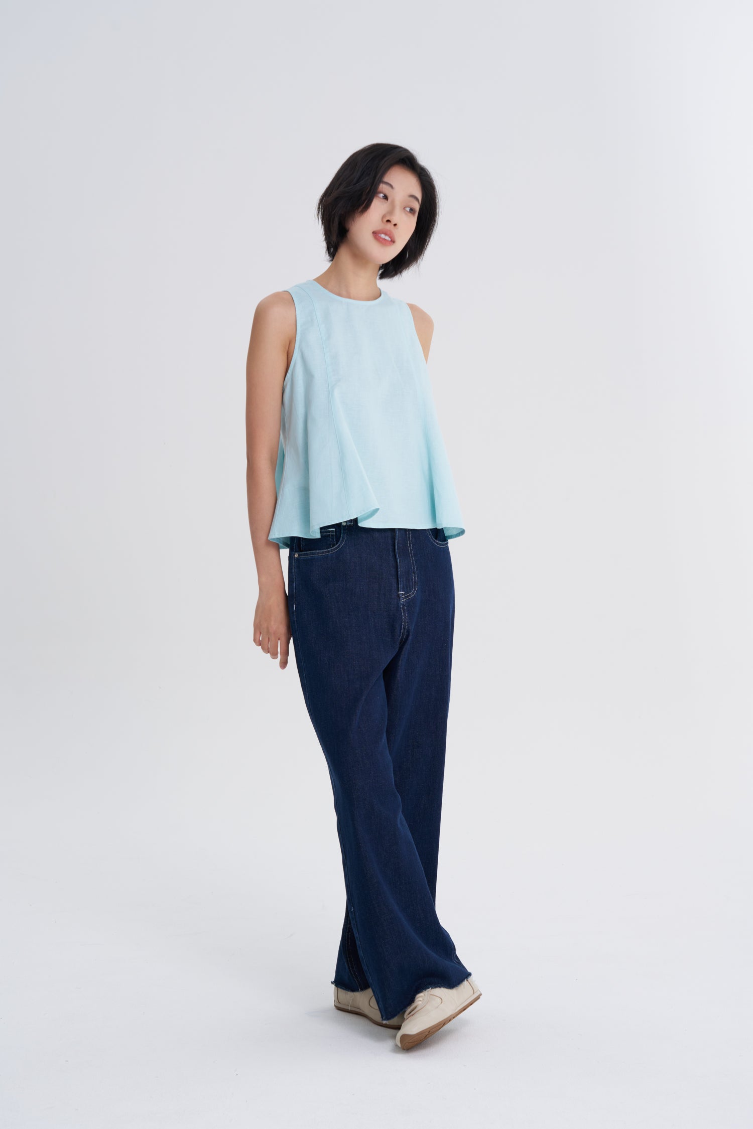 Panelled Sleeveless Blouse - Aqua