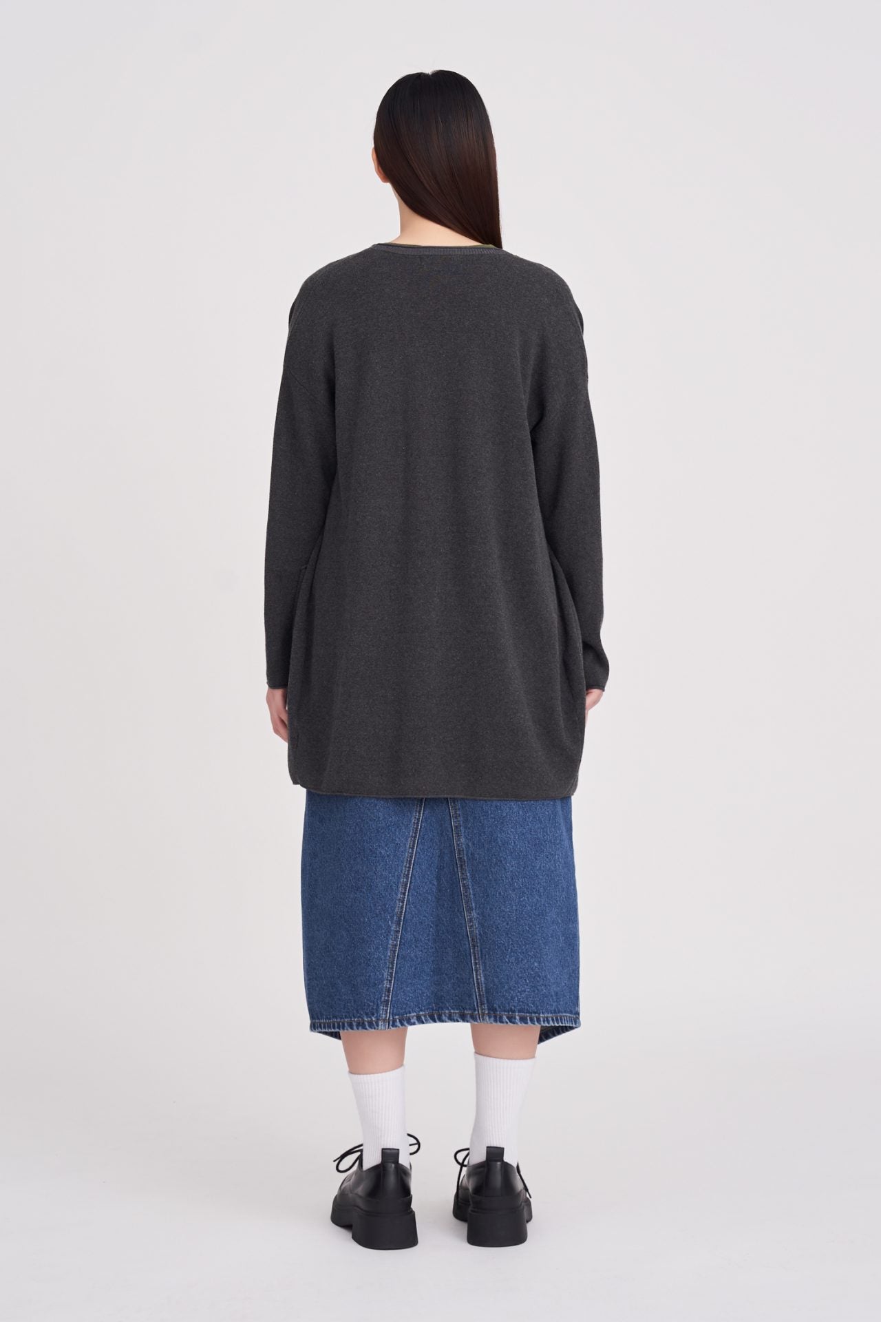 Relaxed Open Front Cardigan - Dark Melange