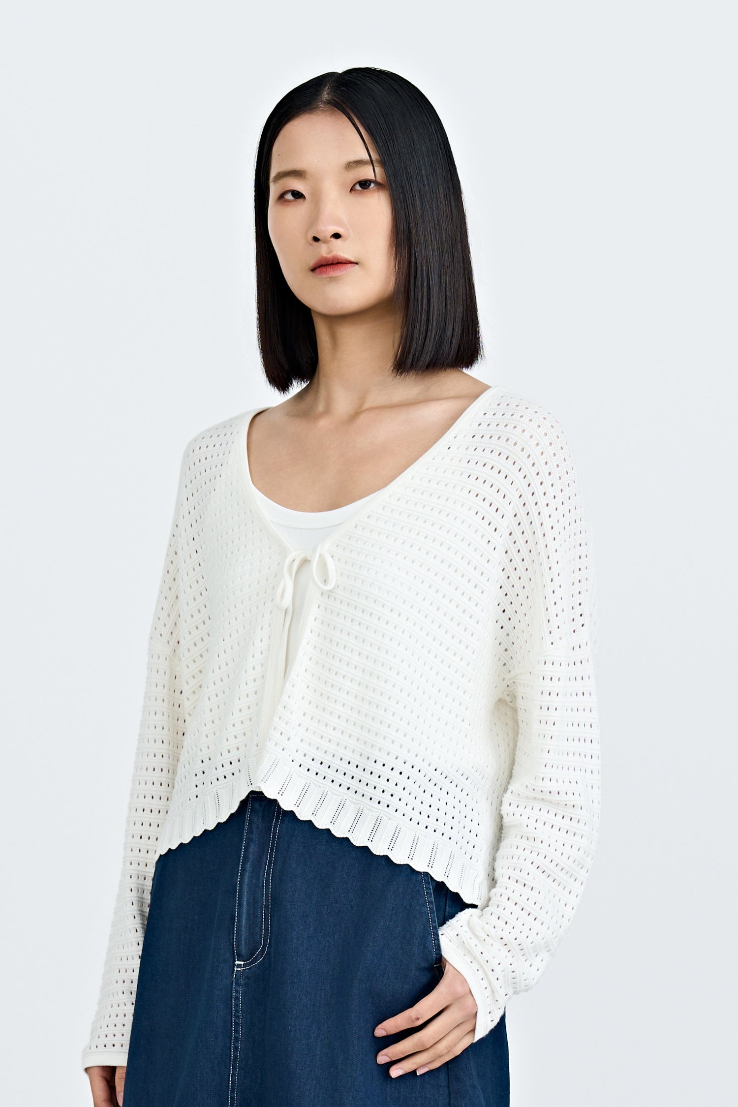 Knitted Crochet Cardigan - Cream