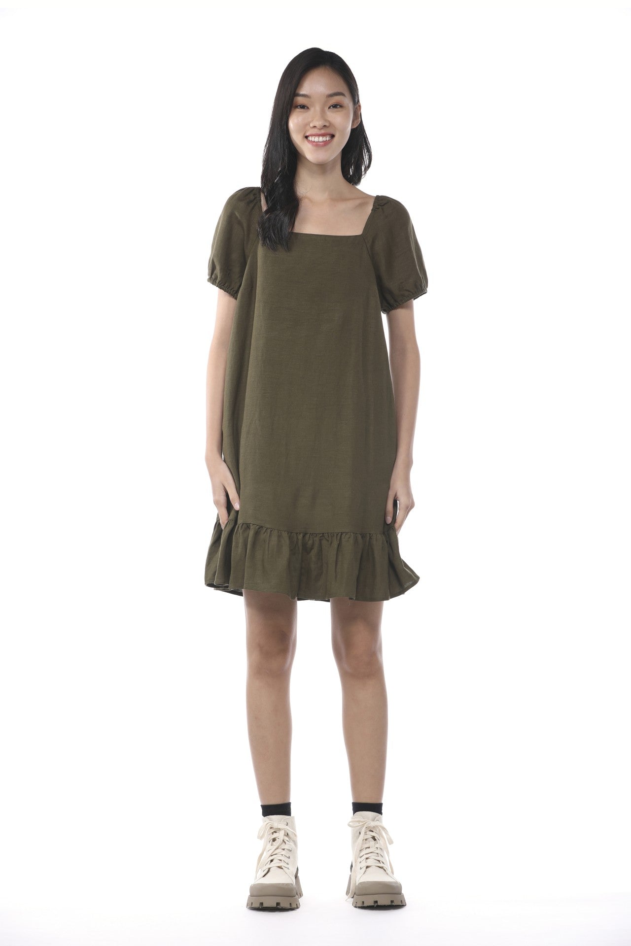 Linen Square Neck Dress