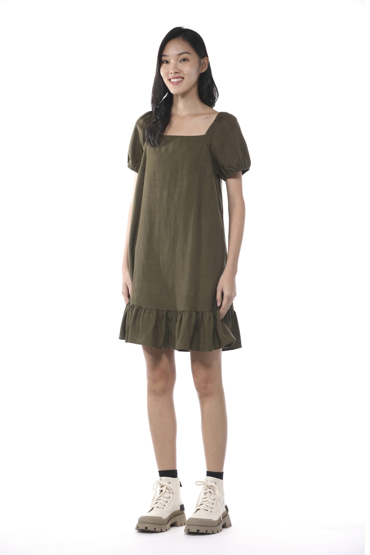 Linen Square Neck Dress
