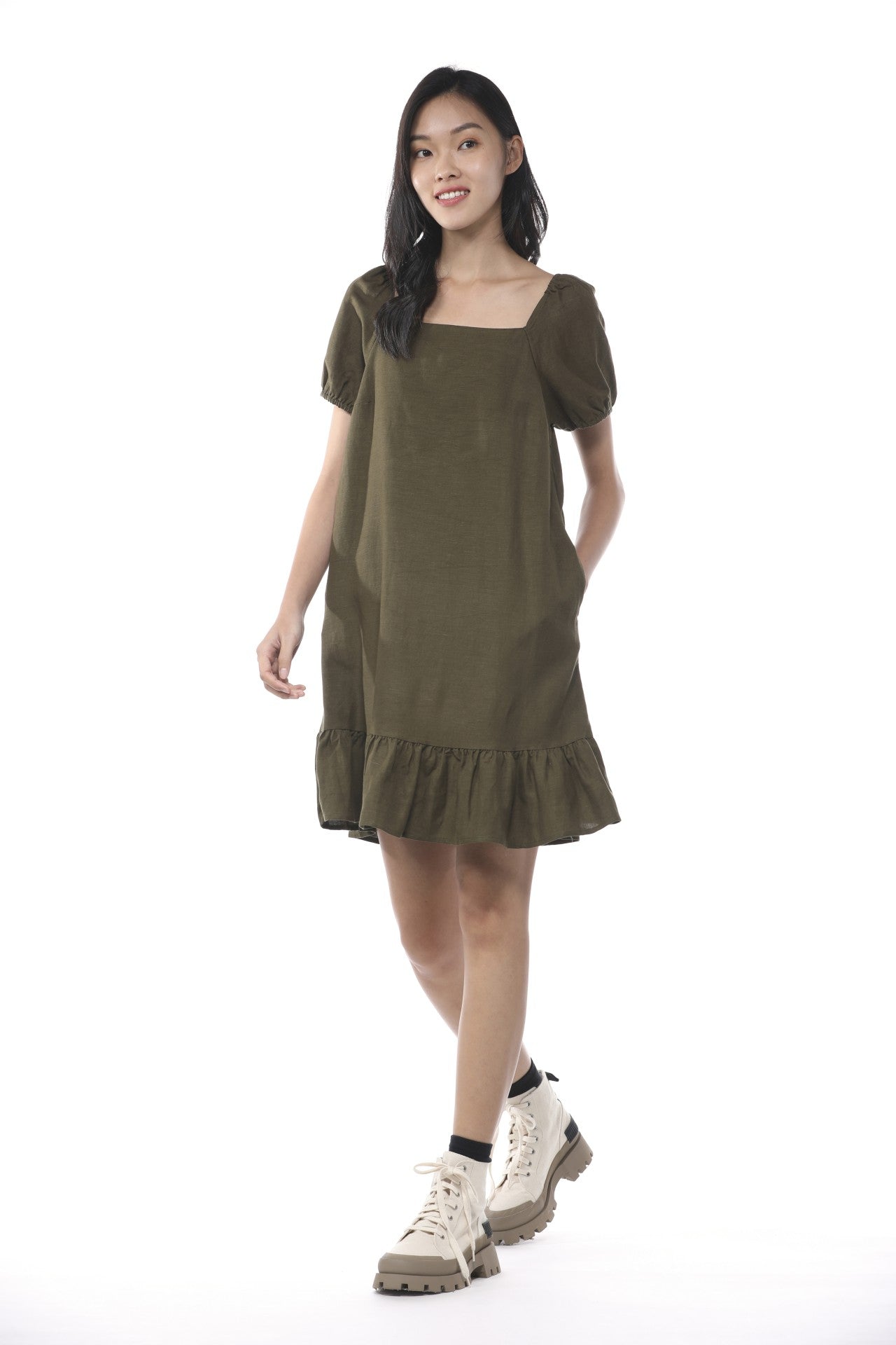 Linen Square Neck Dress