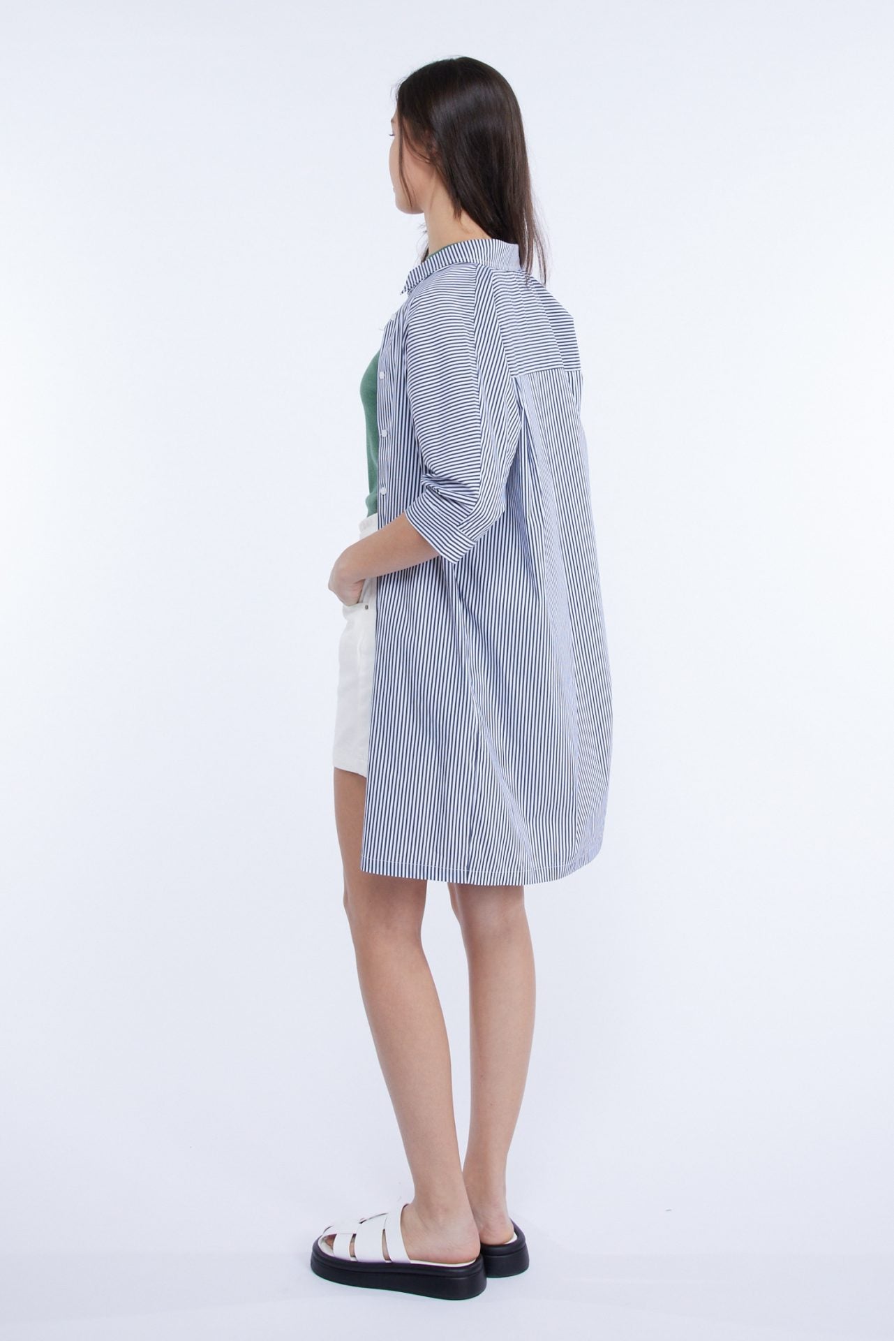 Cotton Striped Dolman Sleeve Dress