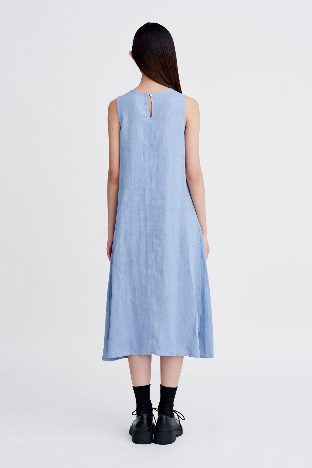 Panelled Sleeveless Dress - Dusty Blue