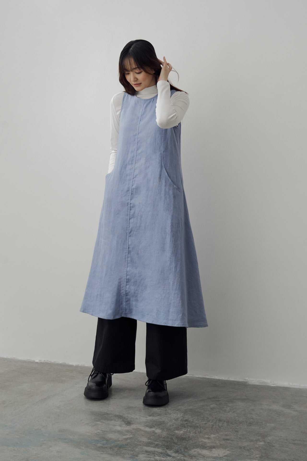 Panelled Sleeveless Dress - Dusty Blue