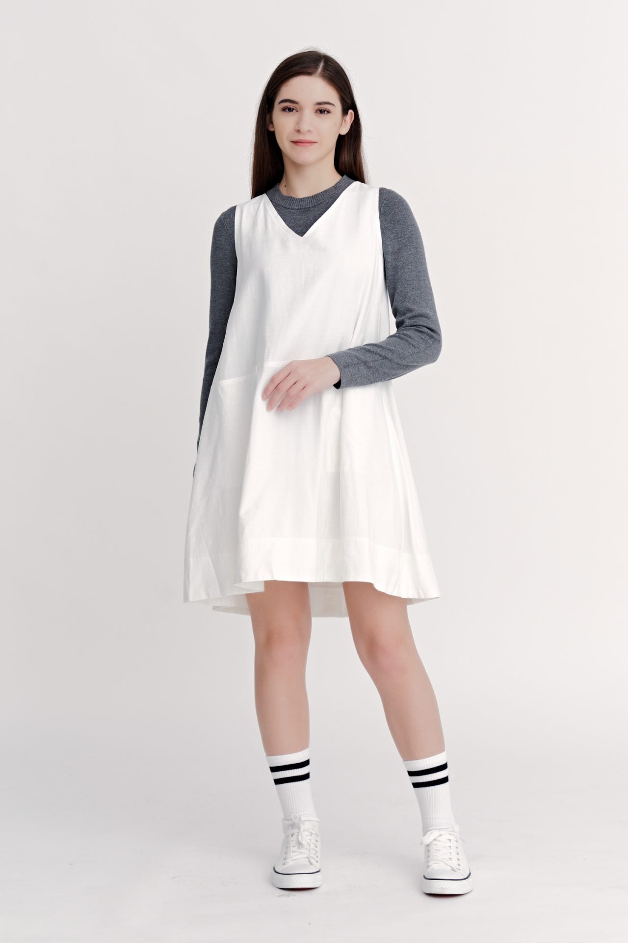 V-Neckline Sleeveless Dress - Cream