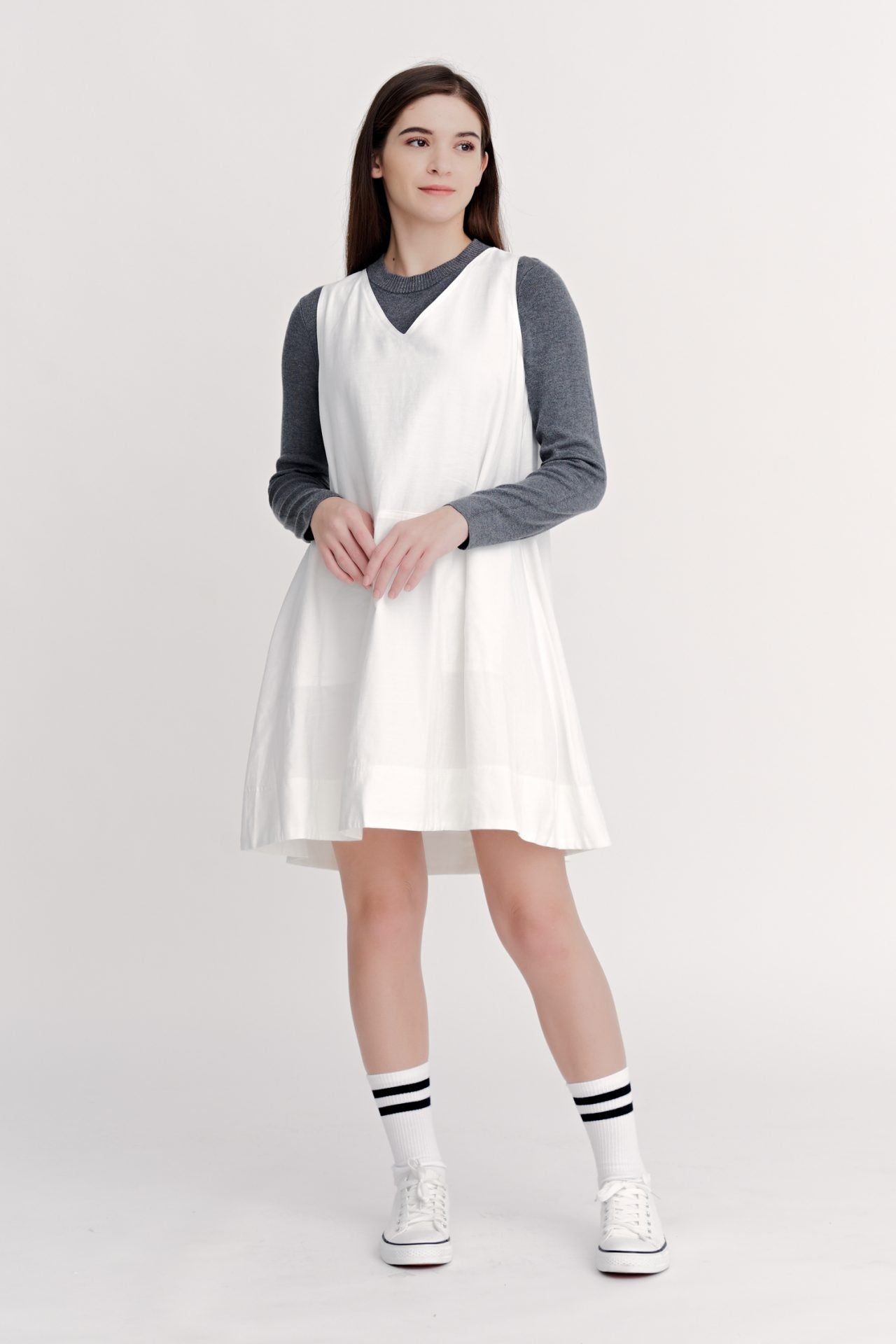 V-Neckline Sleeveless Dress - Cream