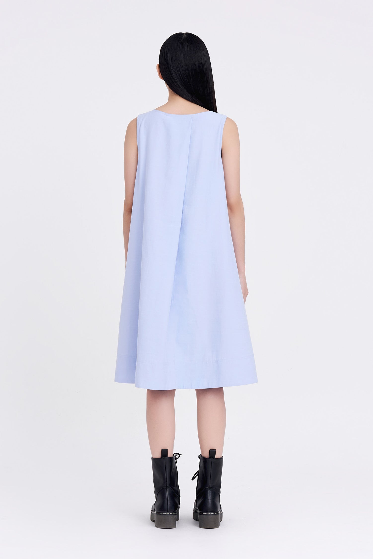 V-Neckline Sleeveless Dress - Dusty Blue