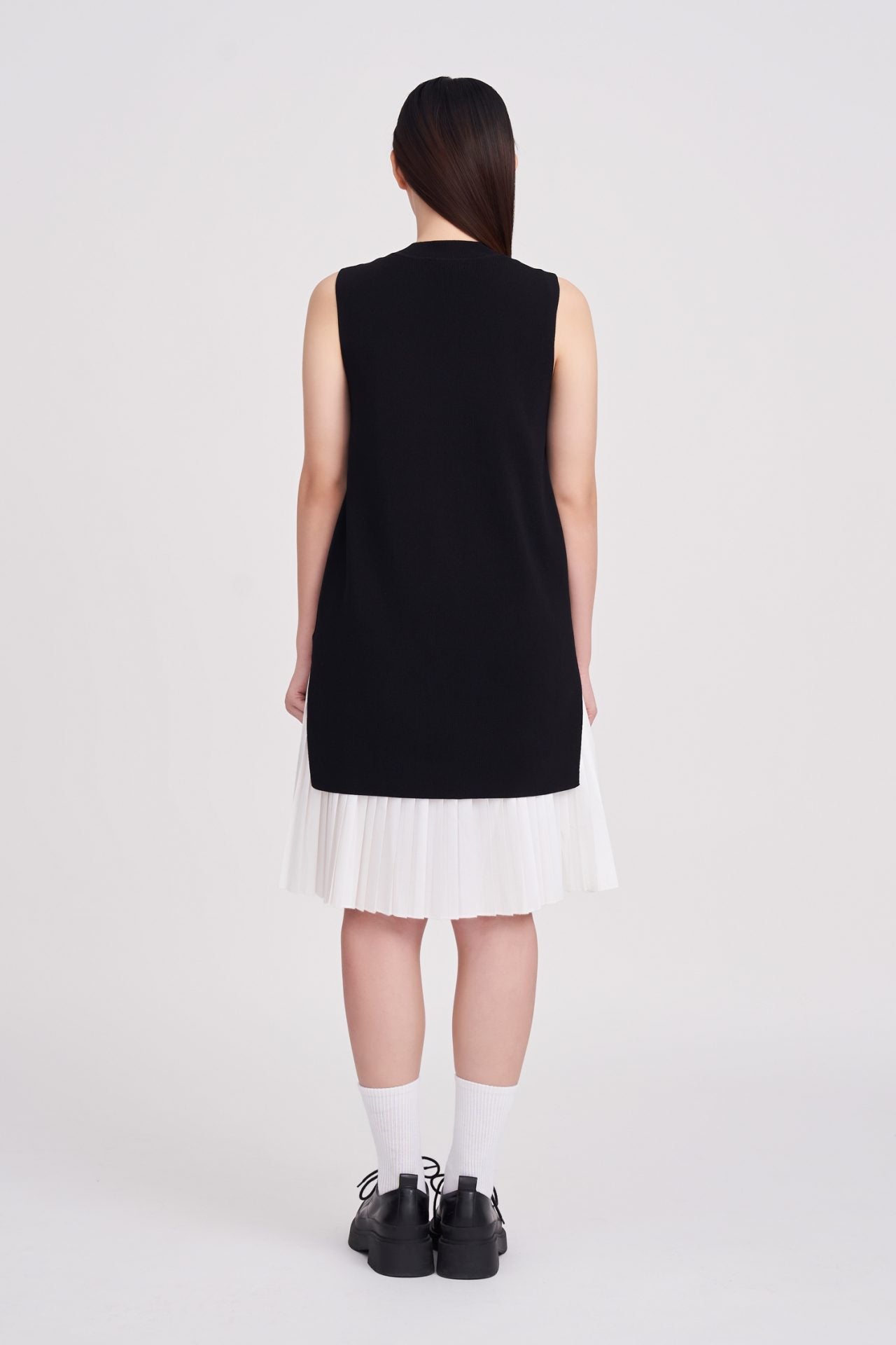 Knitted Two-Piece Pleated Dress - Black