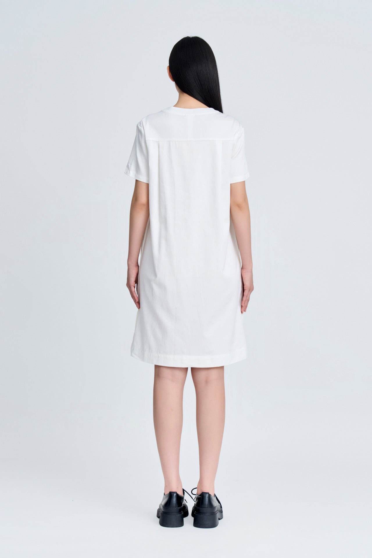 Cotton Poly Snap Button Dress - Cream