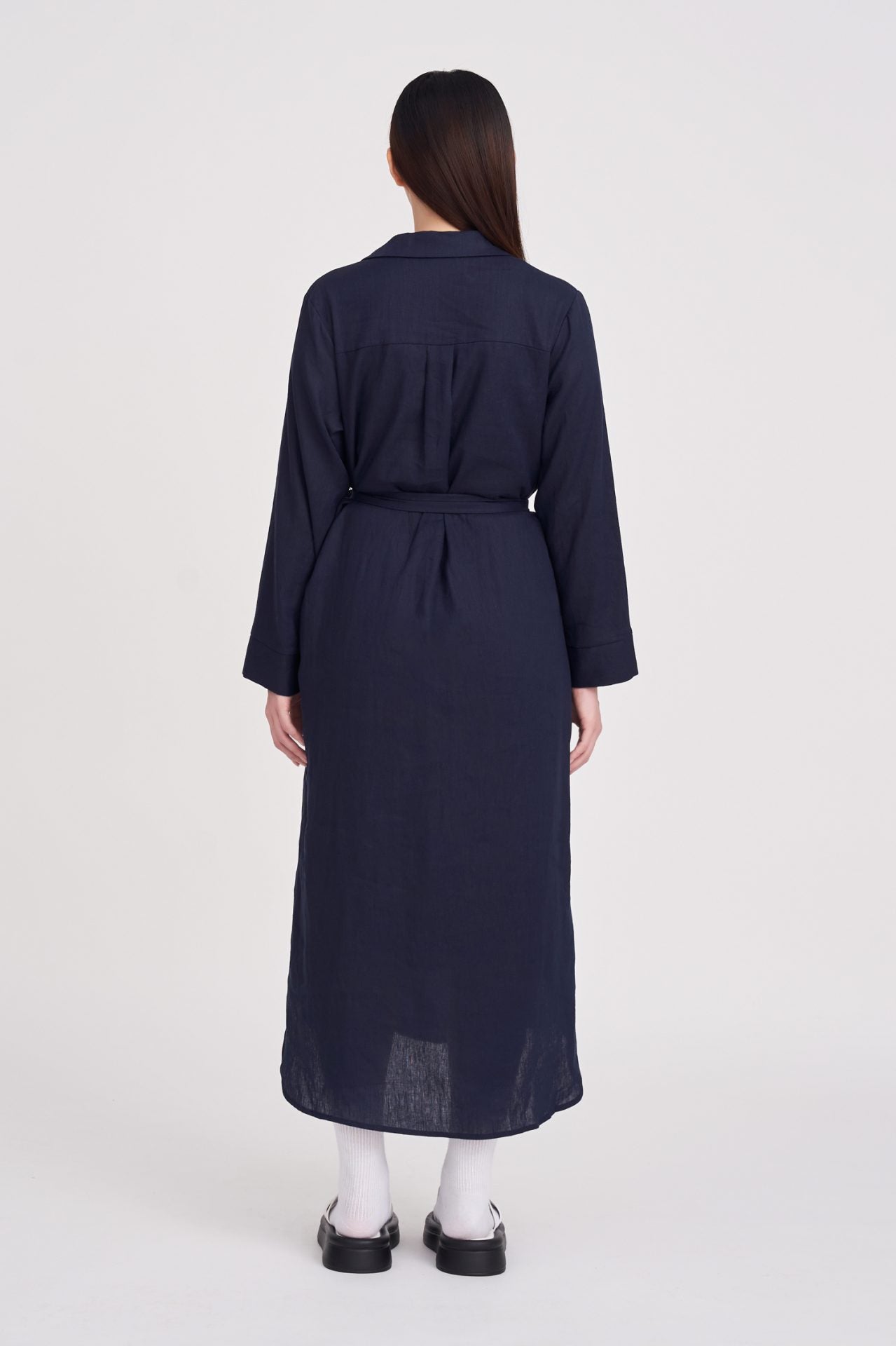 Sleeper Collar Long Sleeve Dress - Navy