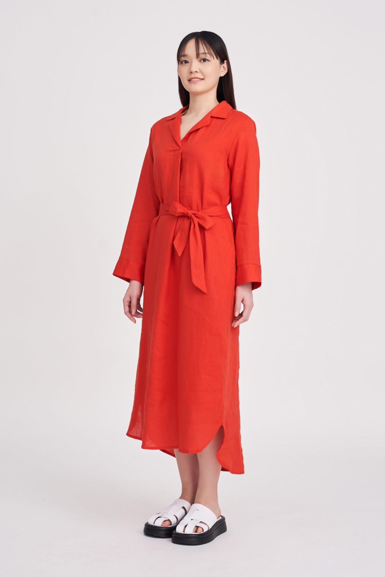 Sleeper Collar Long Sleeve Dress - Vermillion