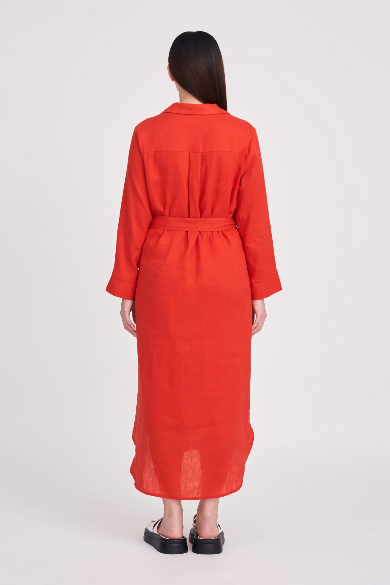 Sleeper Collar Long Sleeve Dress - Vermillion