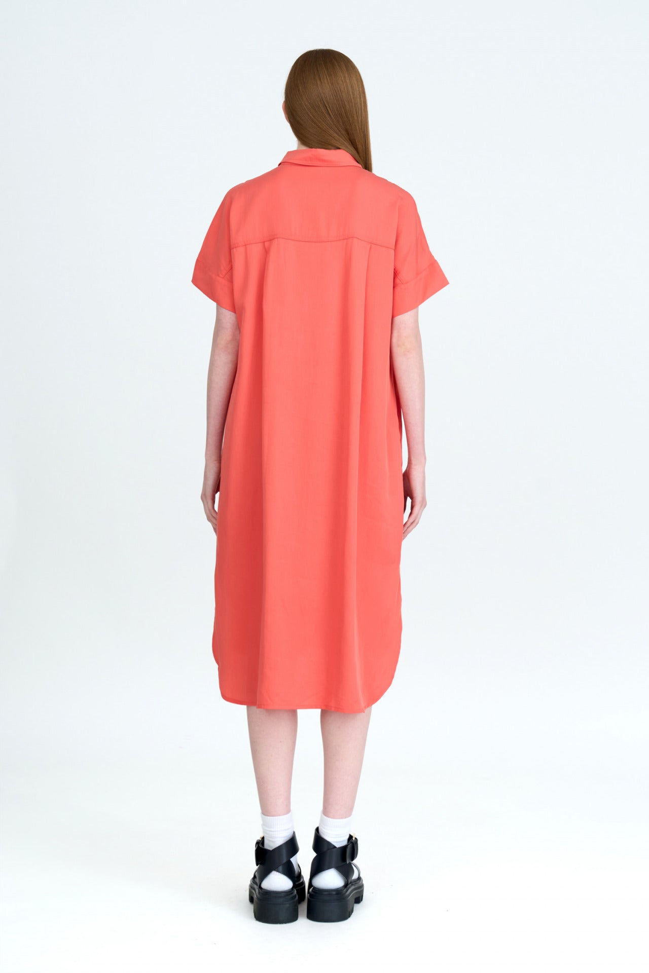 Rayon Patch Pocket Dress - Tomato