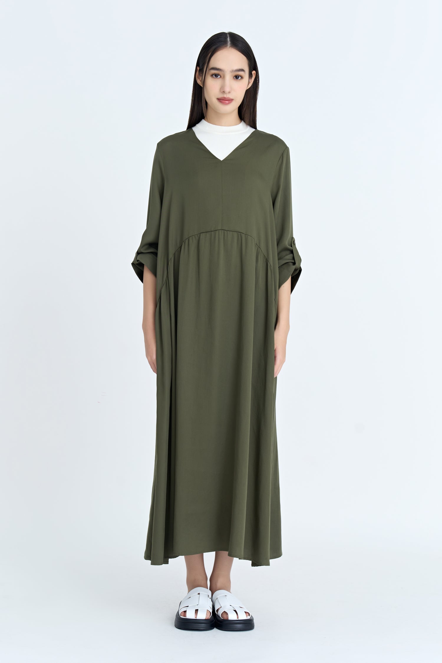 Gathered Maxi Dress - Army Green