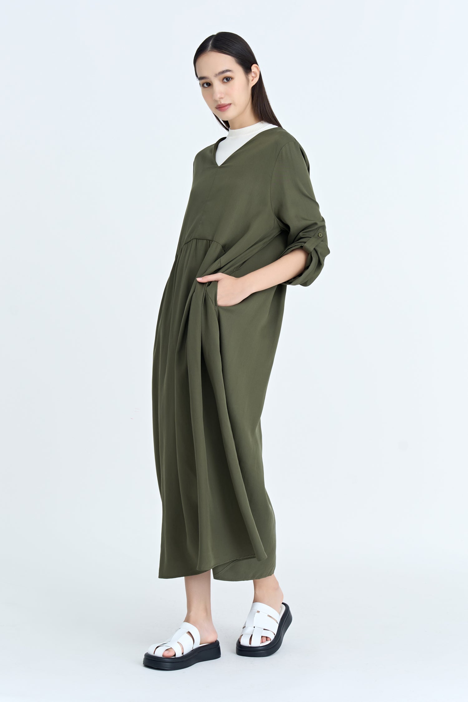 Gathered Maxi Dress - Army Green