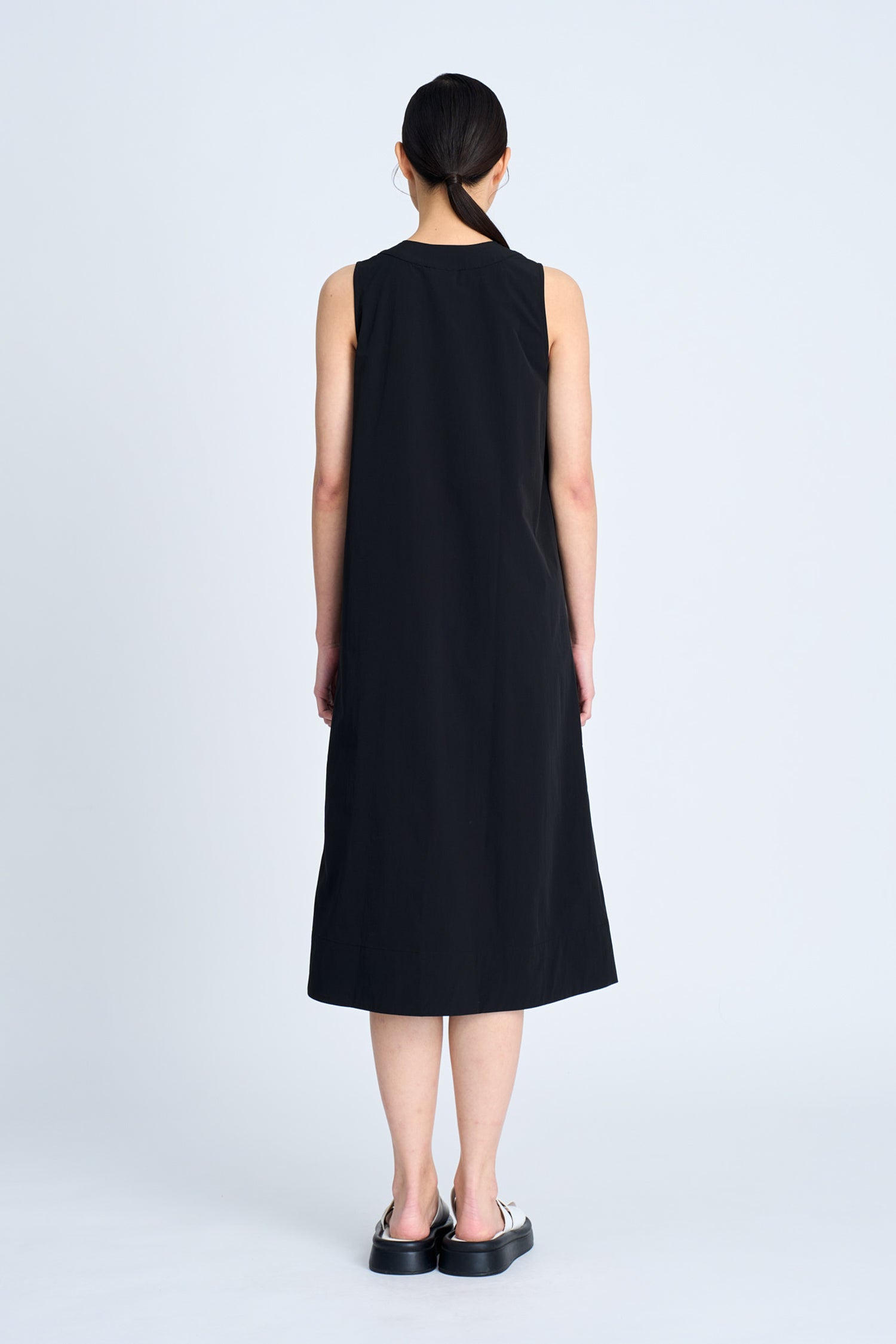 V-Neck Button Down Dress - Black