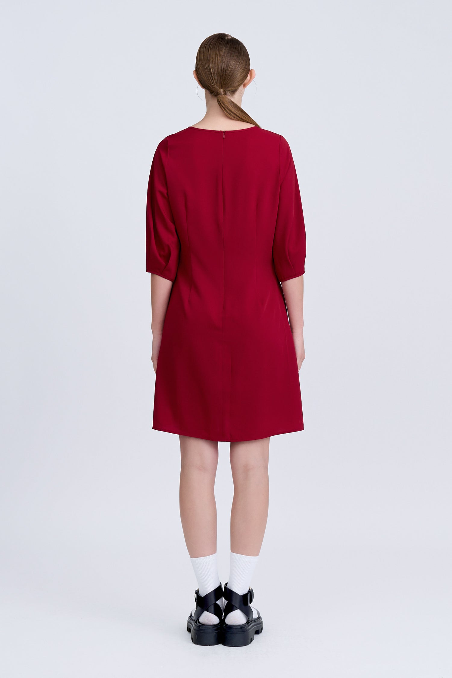 Pleated Flare Dress - Burgundy