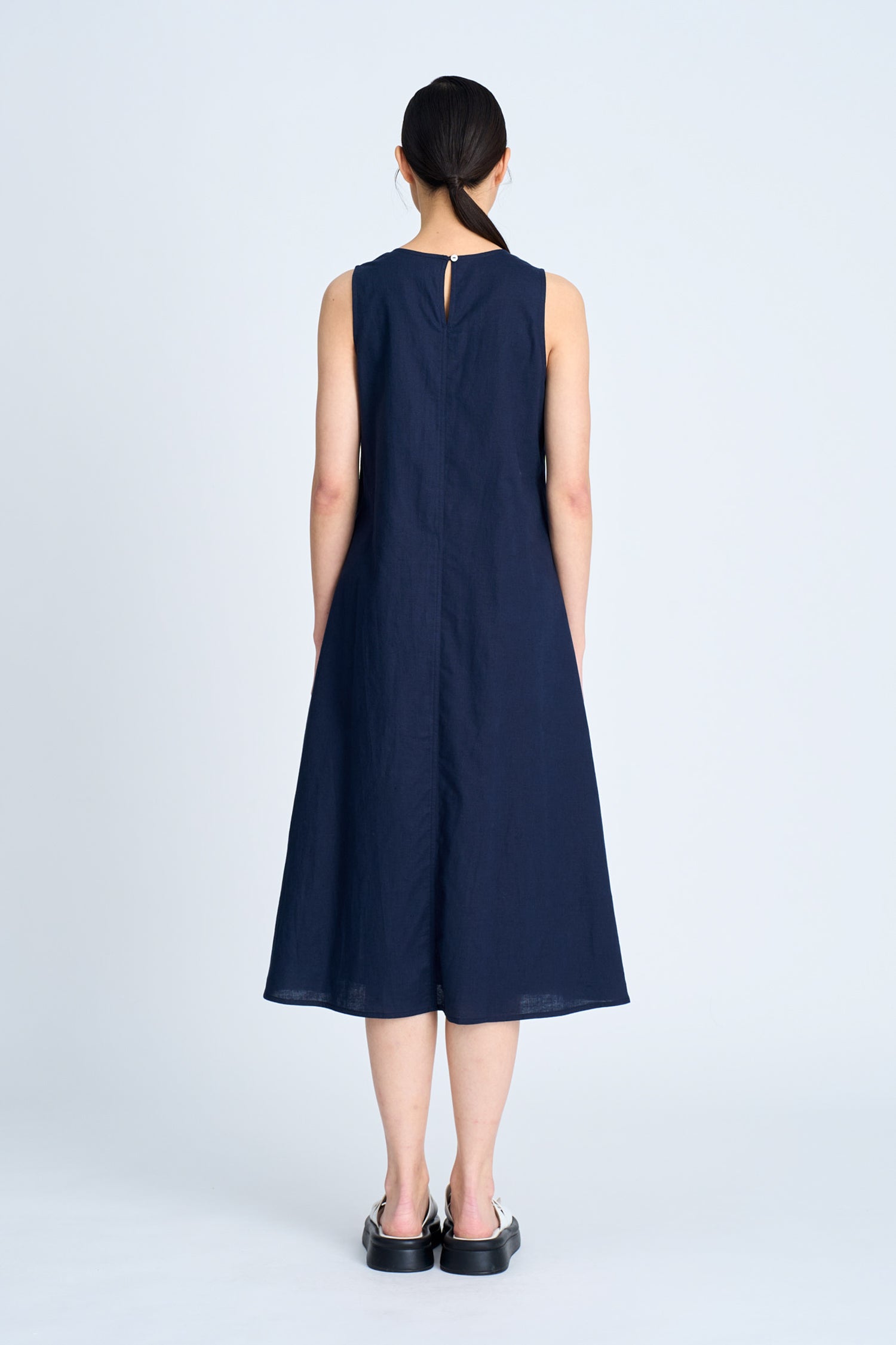Panelled Sleeveless Dress - Navy