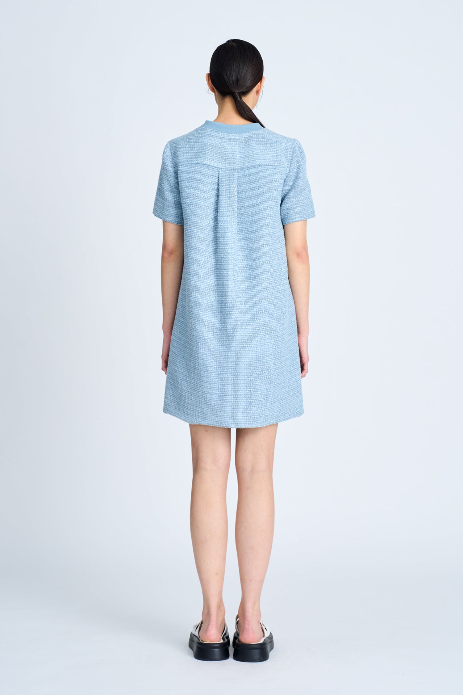 Tweed Short Sleeve Dress - Dusty Blue