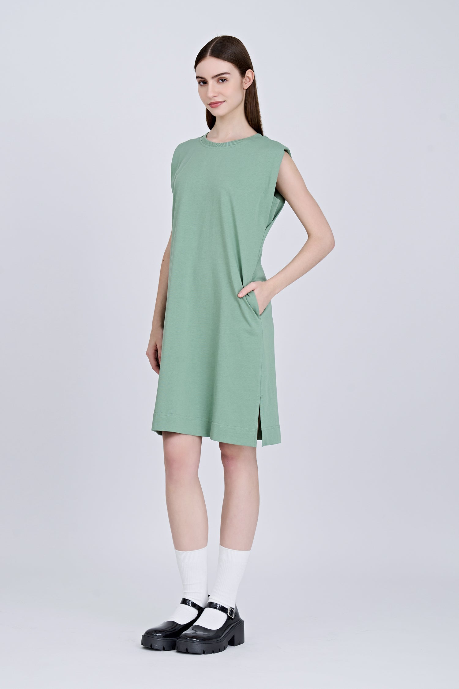Shoulder Padded Dress - Pistachio