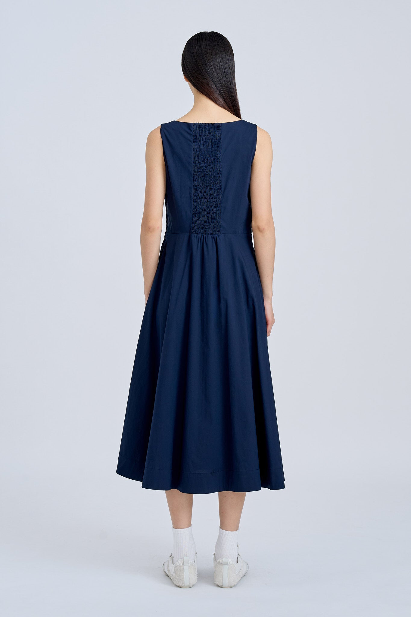 Square Neck Flare Dress - Navy
