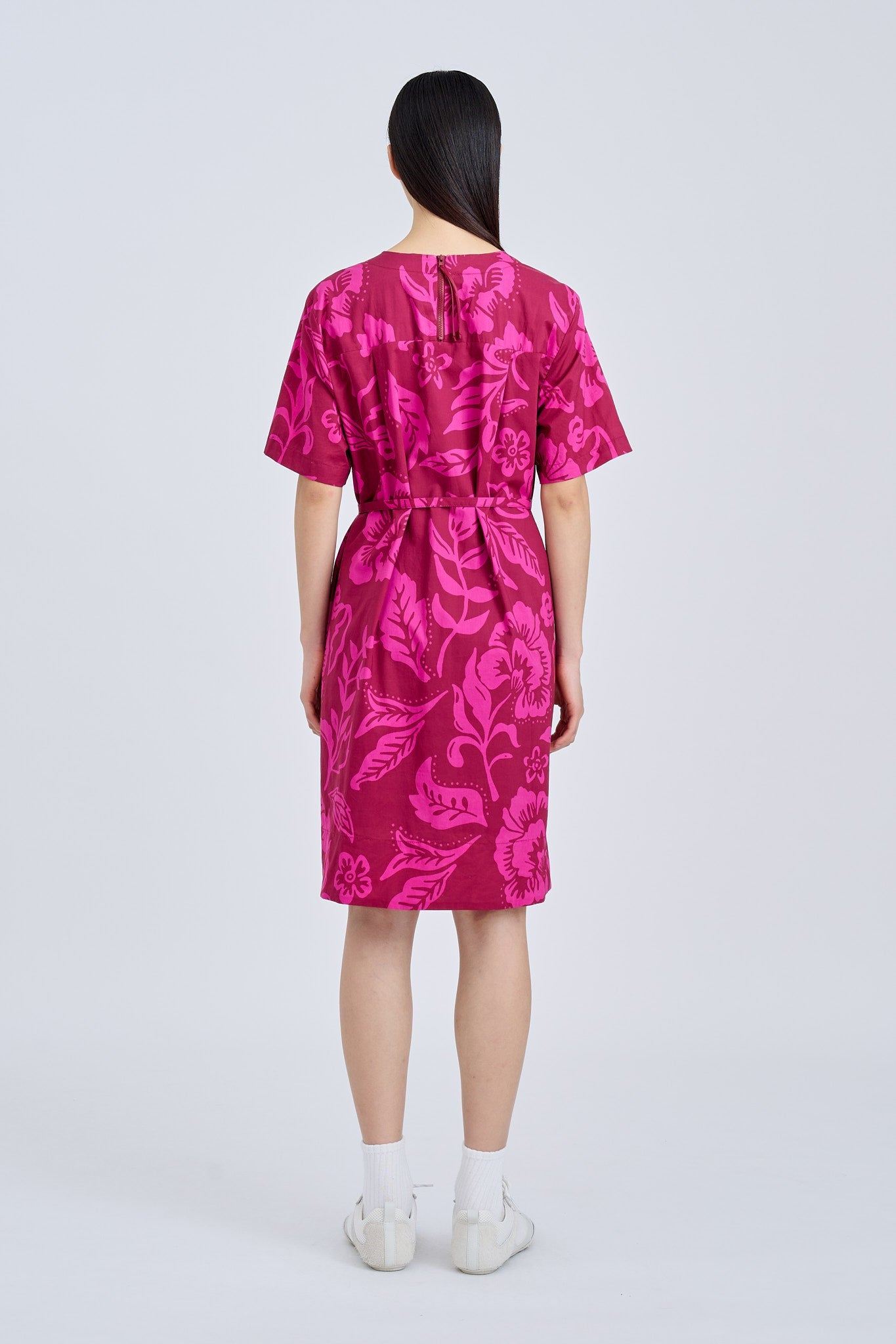 Floral Short Sleeve Dress - Floral Maroon