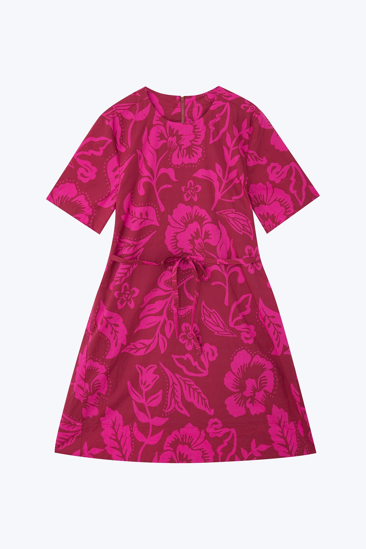 Floral Short Sleeve Dress - Floral Maroon