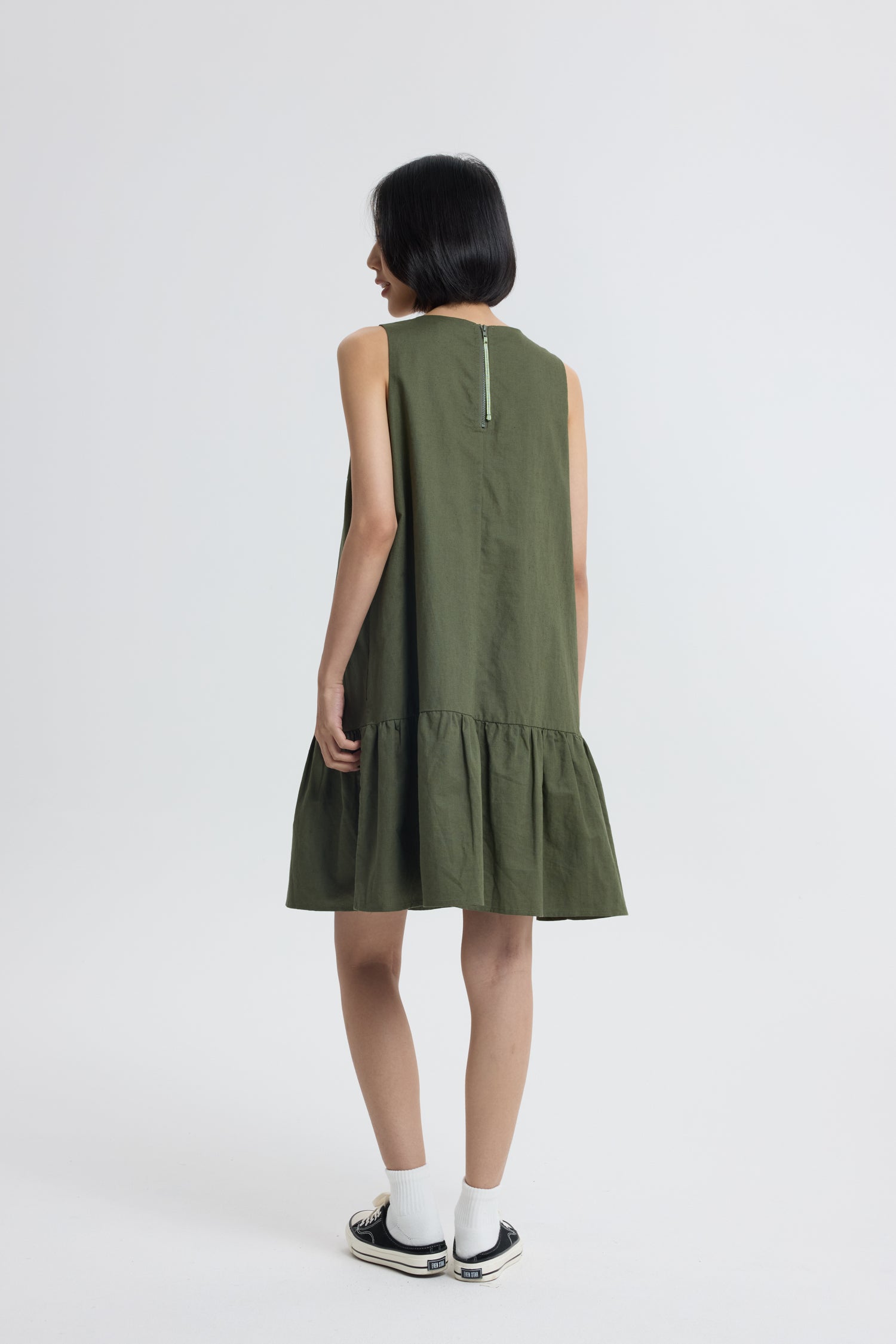 Ruffle Hem Sleeveless Dress - Army Green