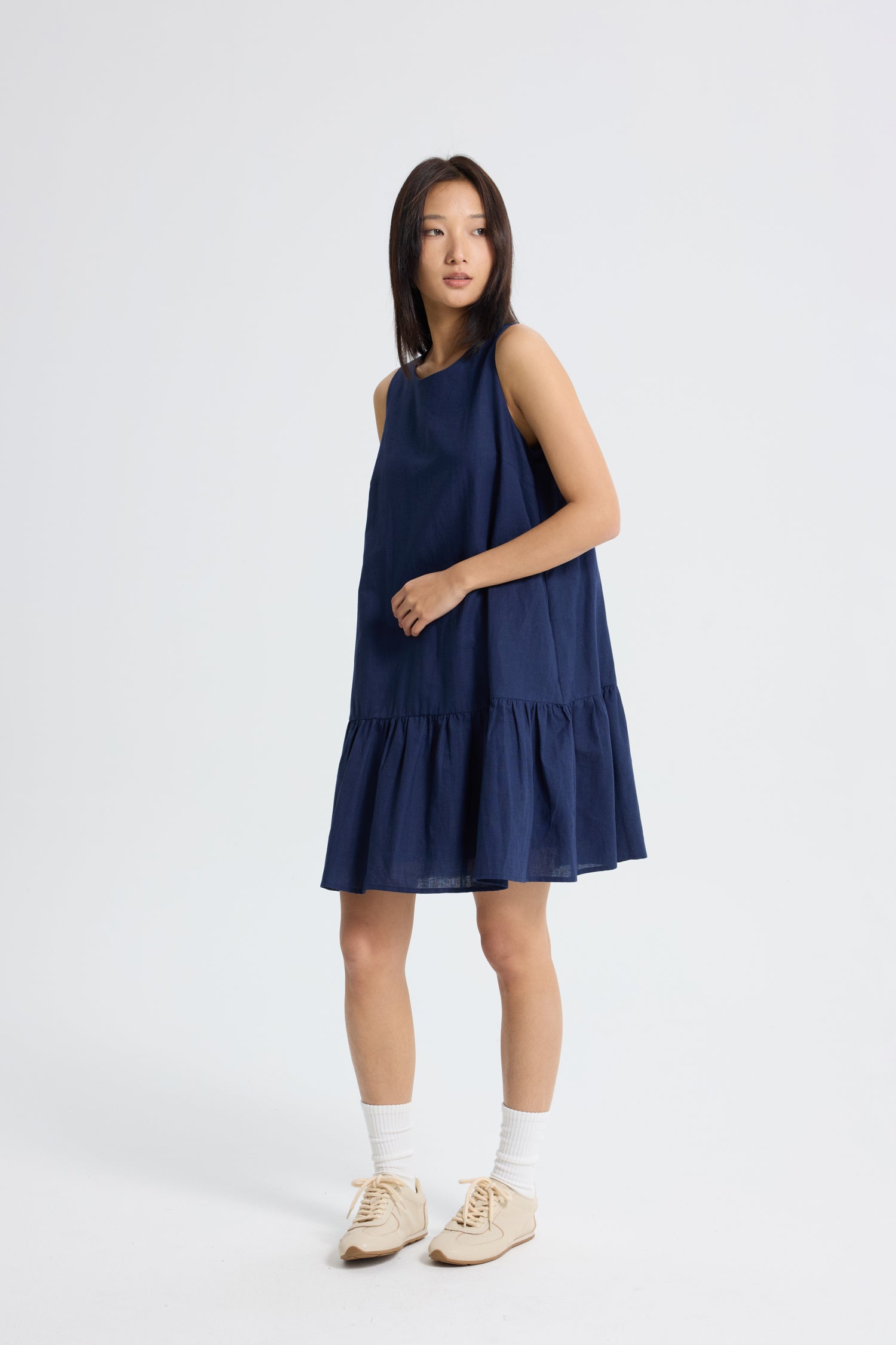 Ruffle Hem Sleeveless Dress - Navy