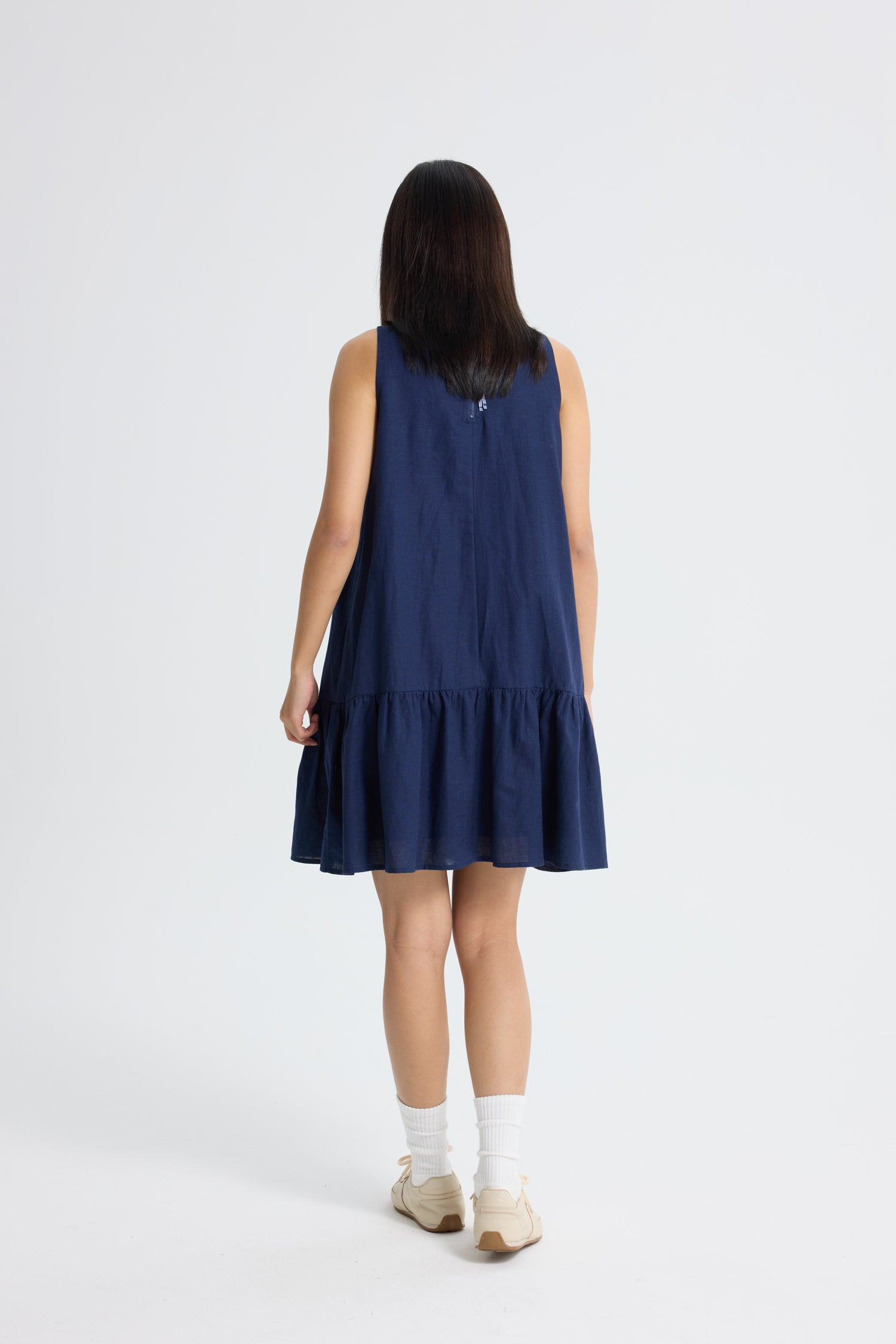 Ruffle Hem Sleeveless Dress - Navy