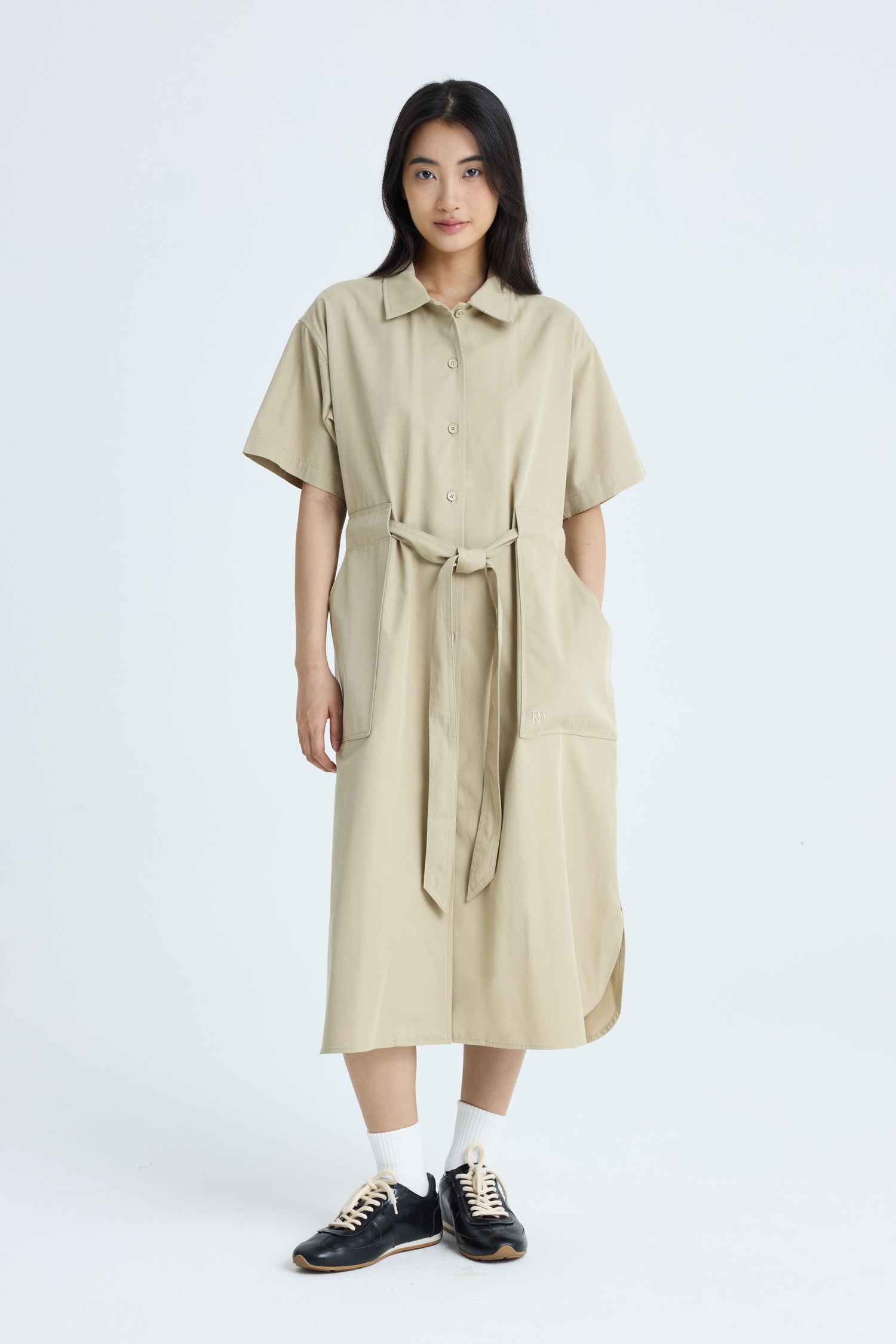 Belted Patch Pocket Dress - Khaki