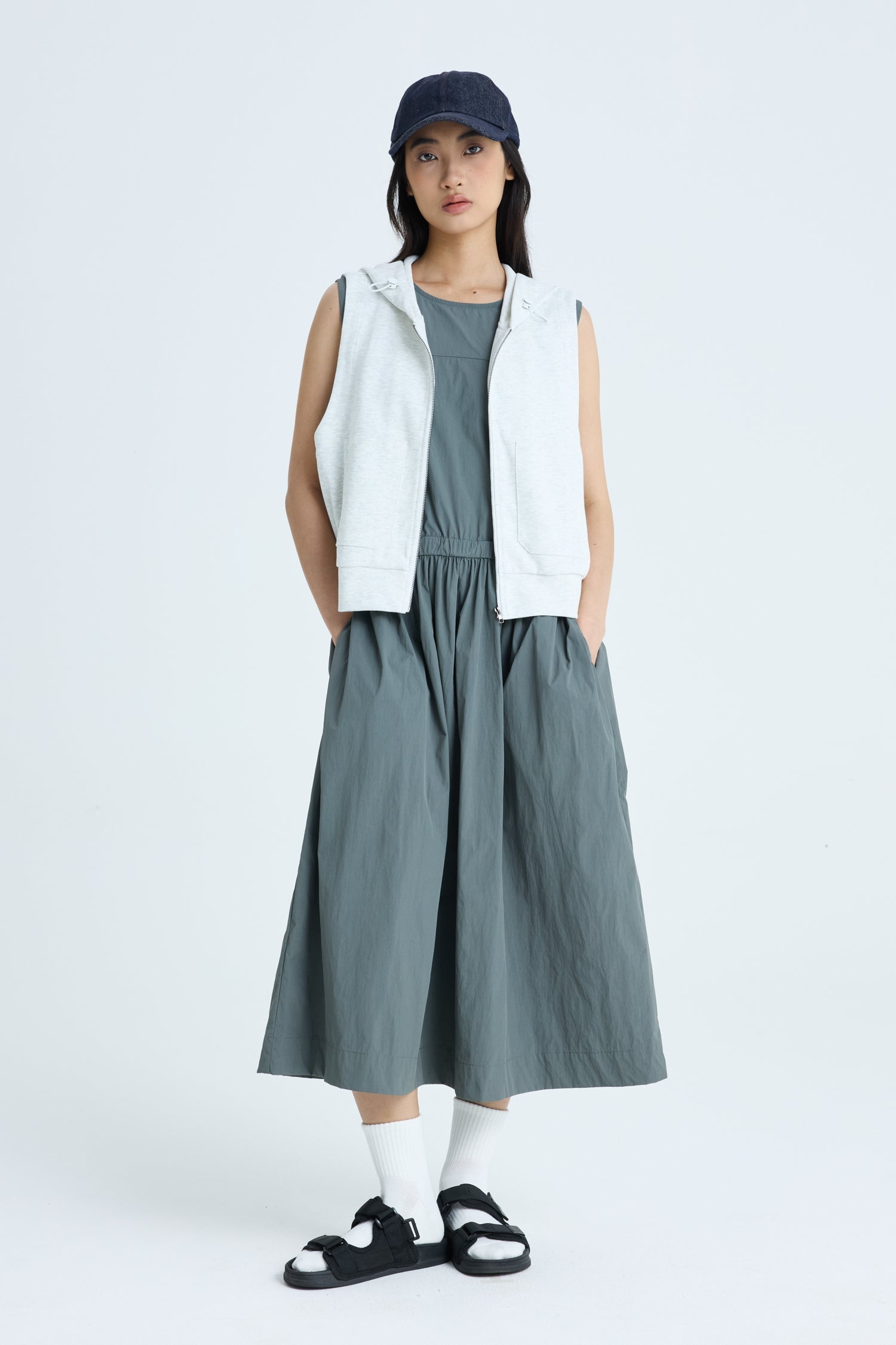 Drawcord Dress - Dark Moss