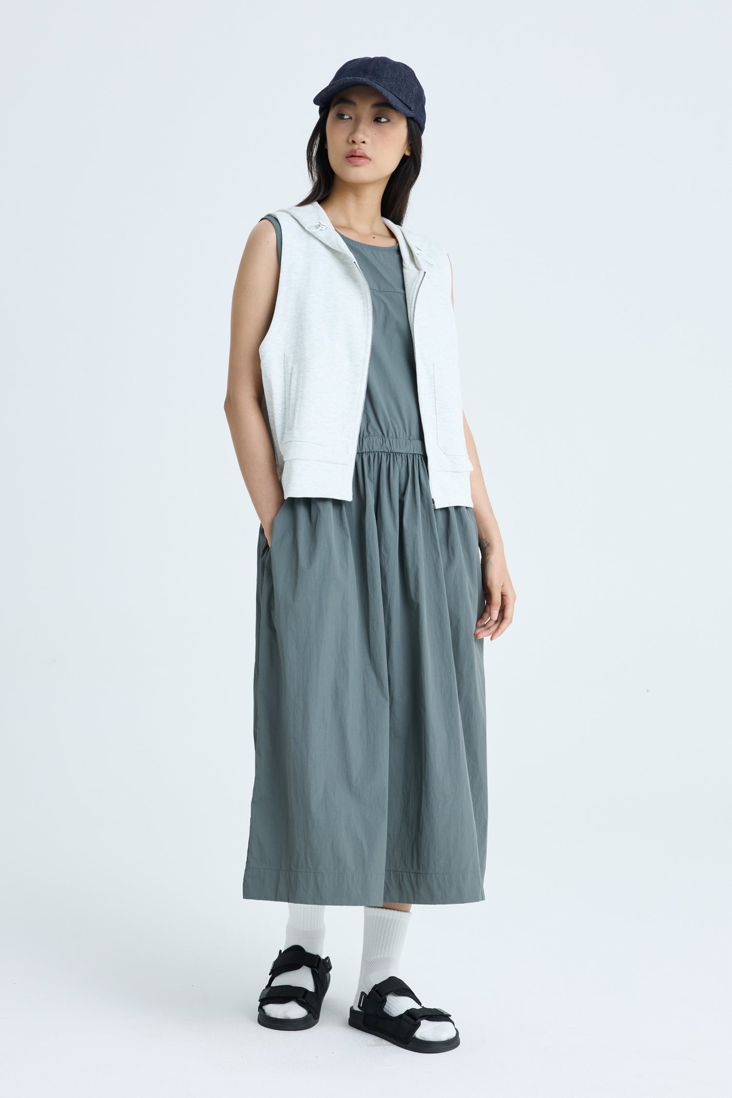 Drawcord Dress - Dark Moss