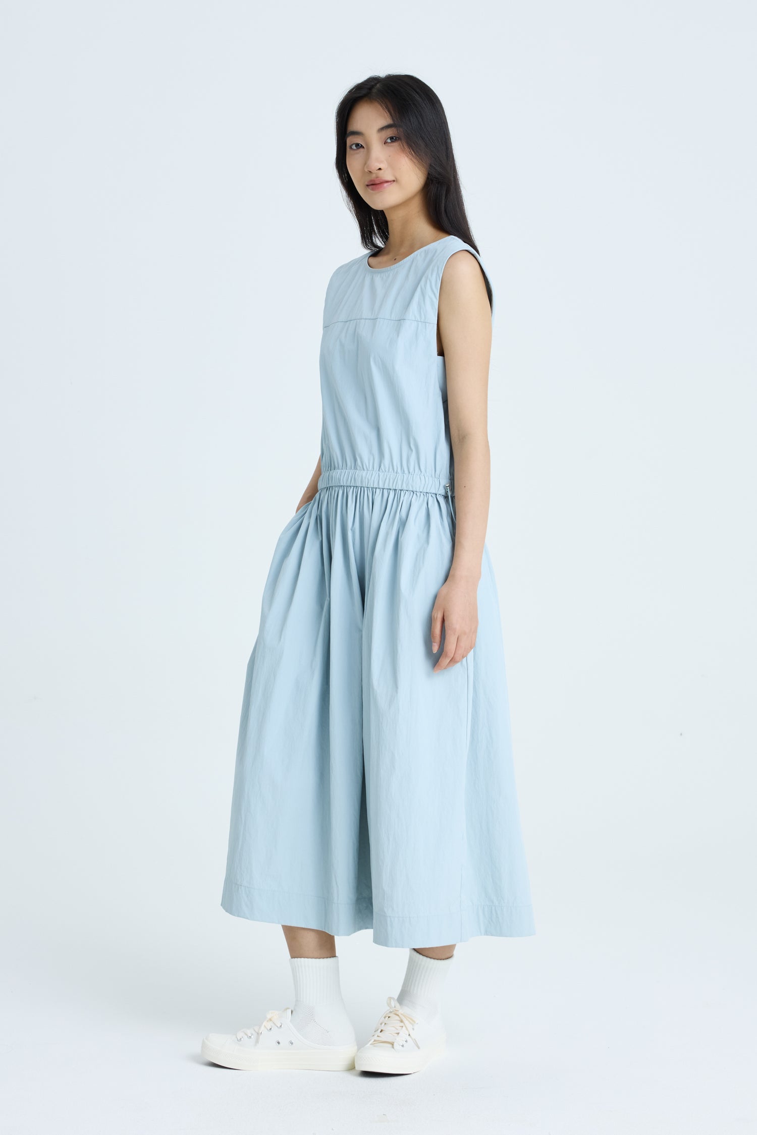 Drawcord Dress - Dusty Blue